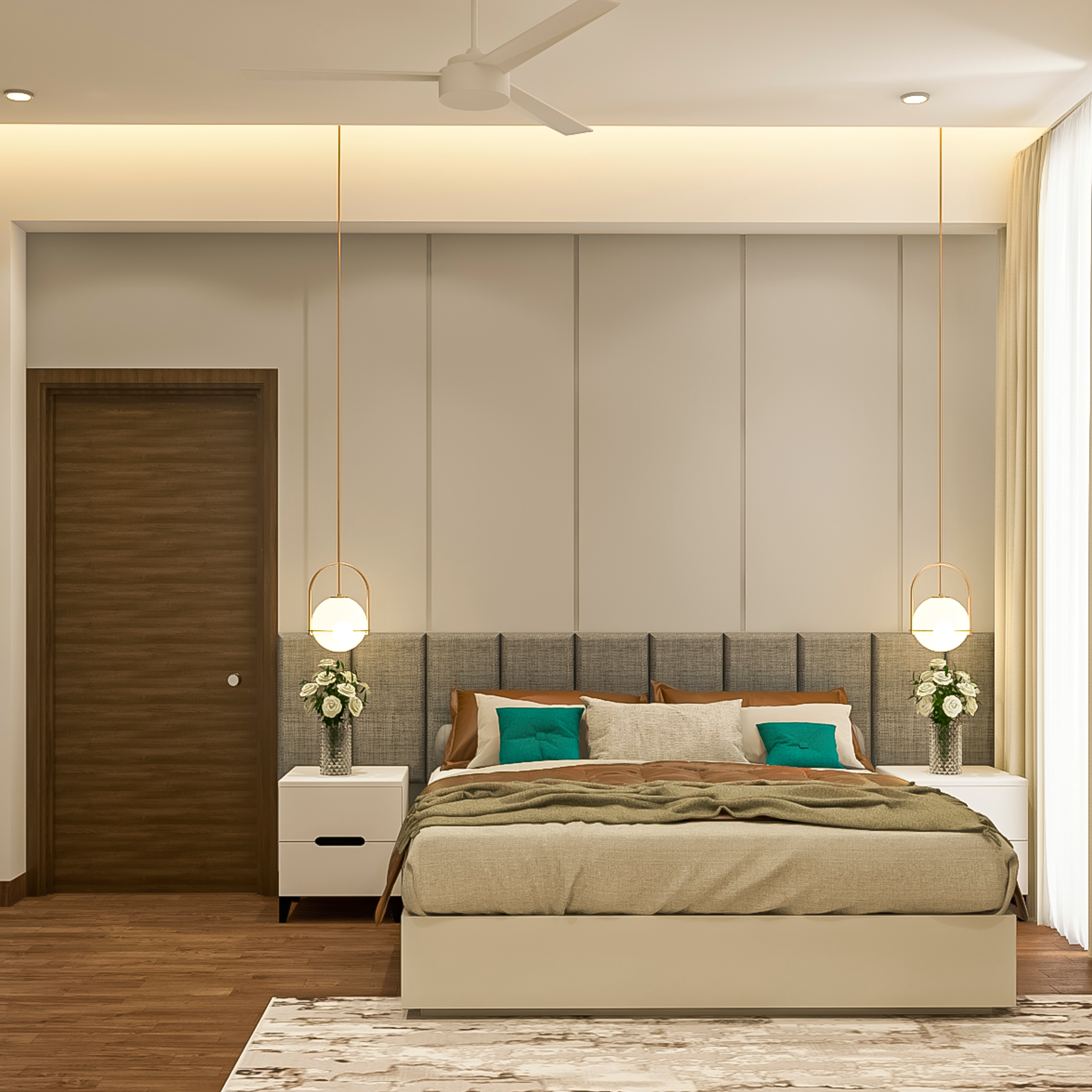 Modern Master Bedroom Design With Pendant Lights