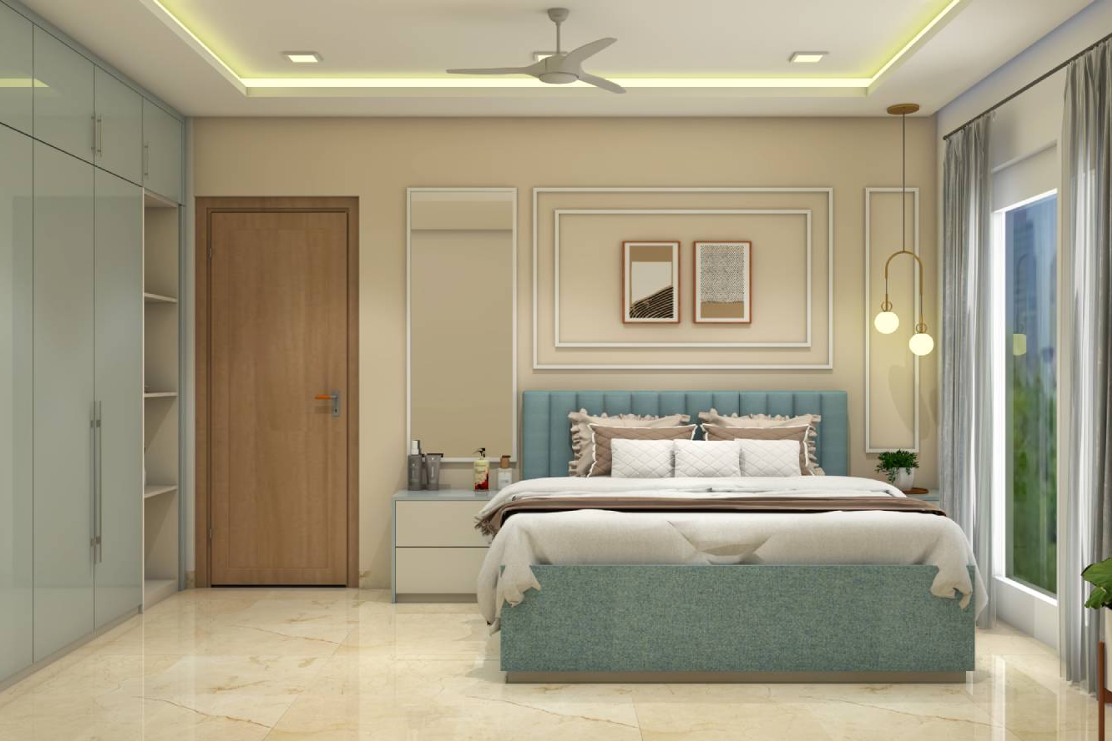 Light Blue Master Bedroom Design - Livspace