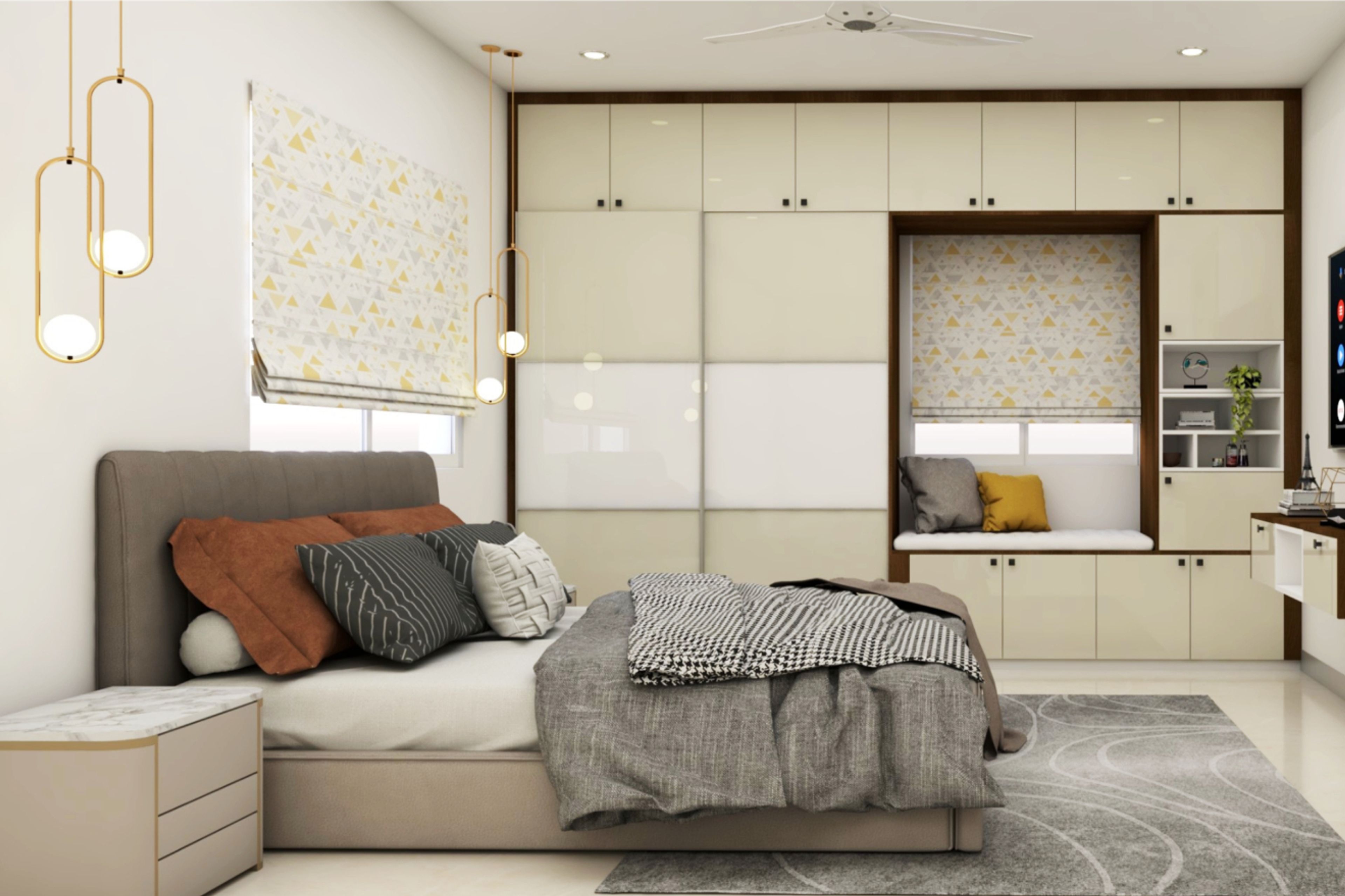 Contemporary Master Bedroom Design With Window Seat