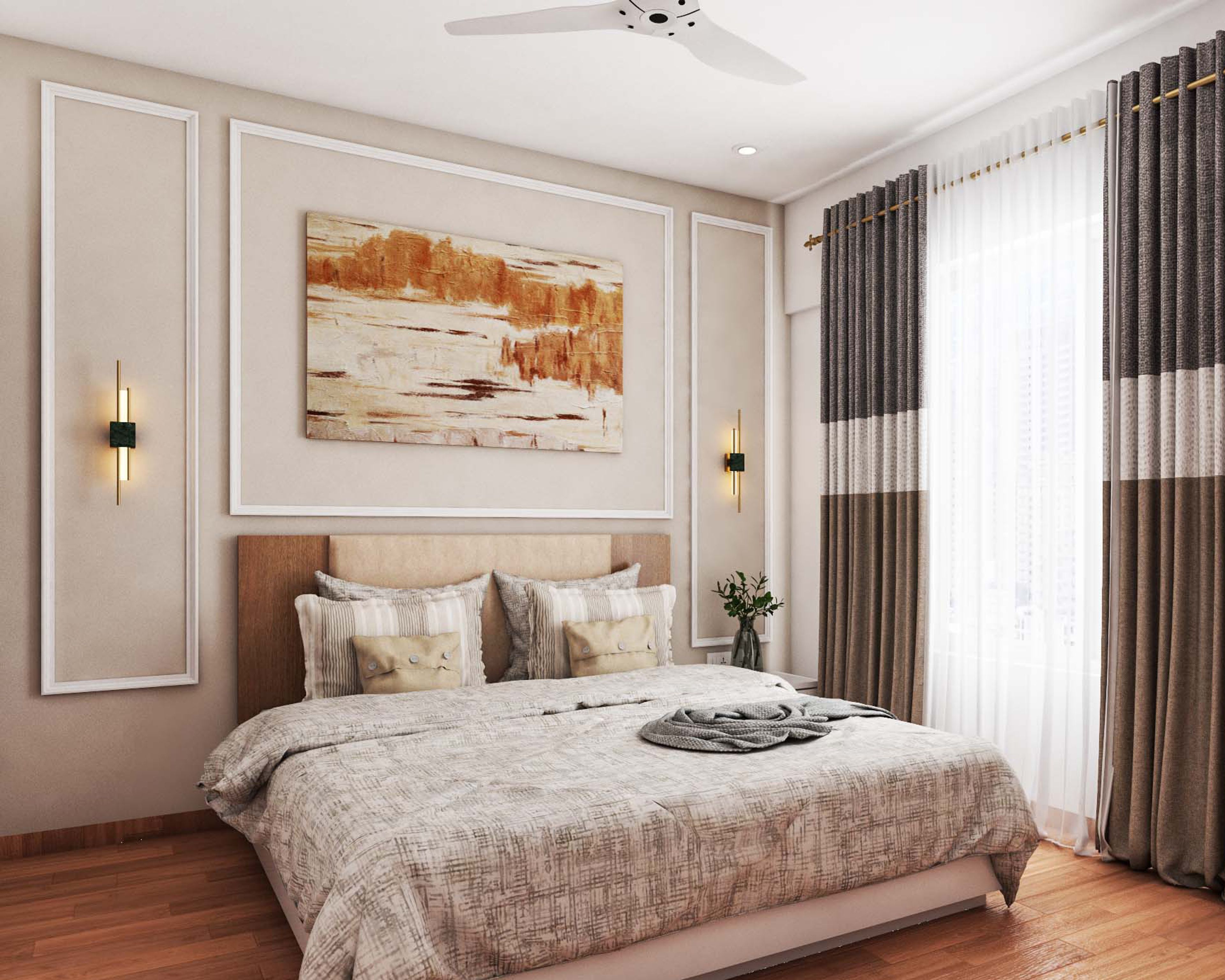 Modern Master Bedroom Design With White Trims And Focus Lights