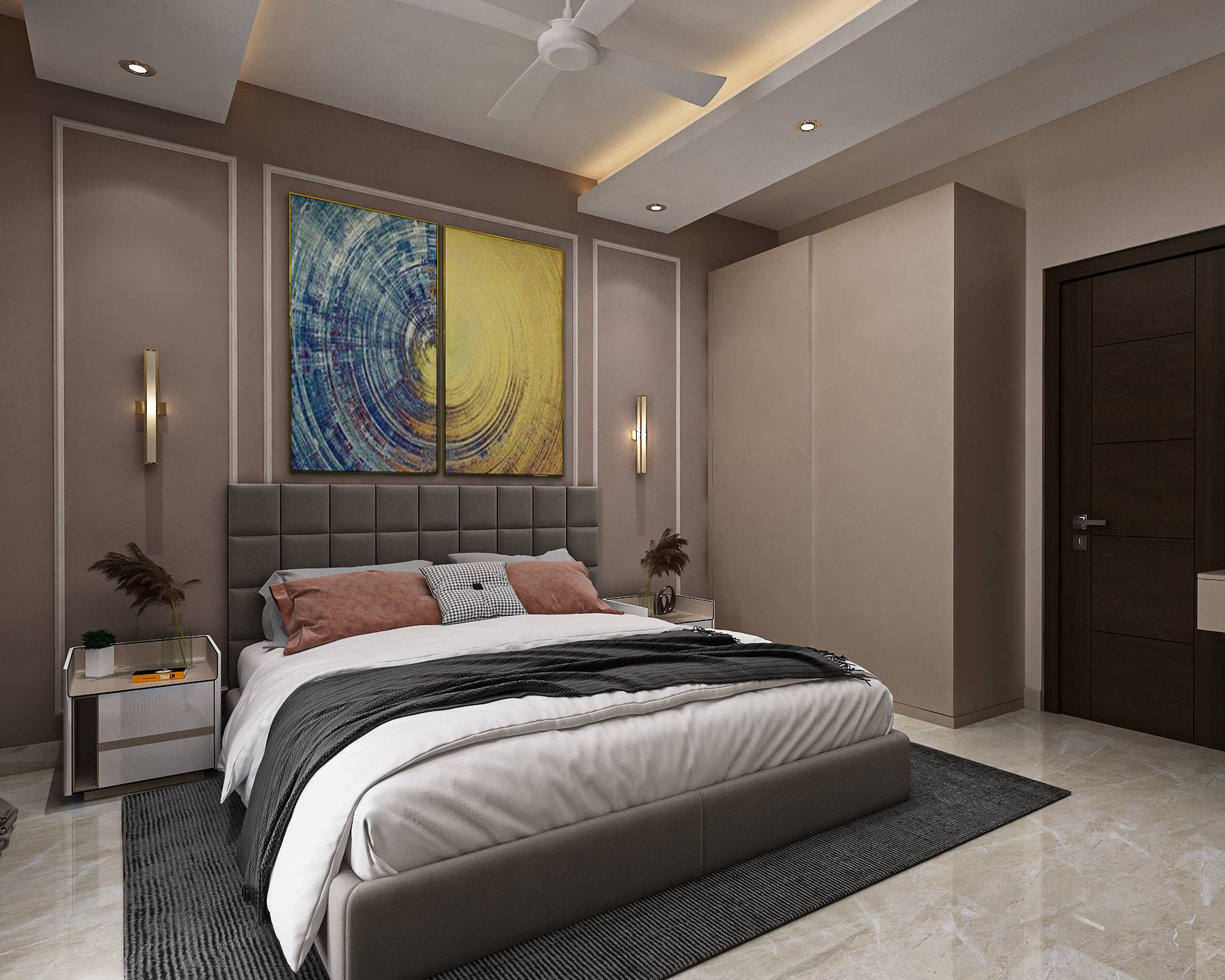 Modern Master Bedroom Design With White Wall Trims