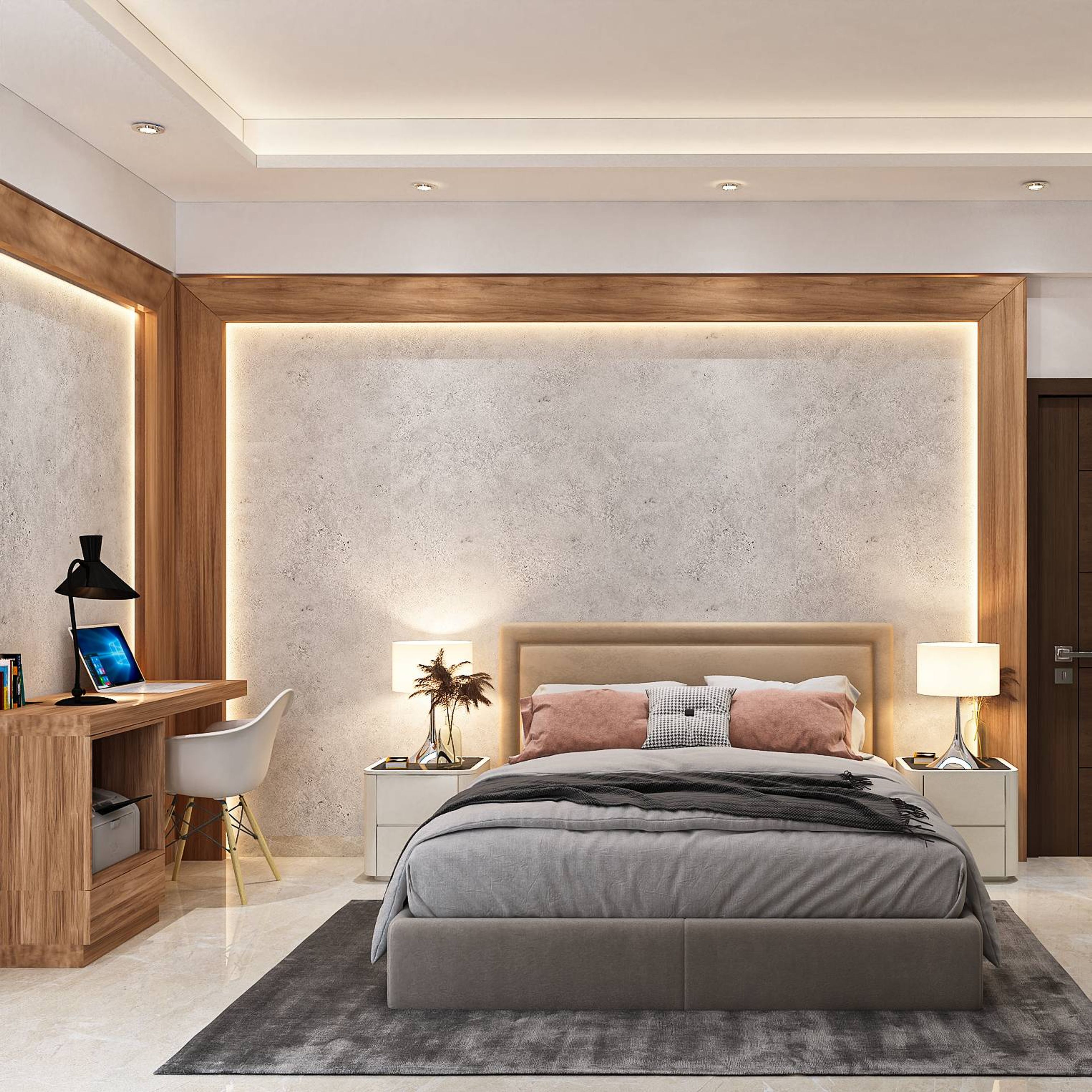 Scandinavian Style Master Bedroom Design With Study Table