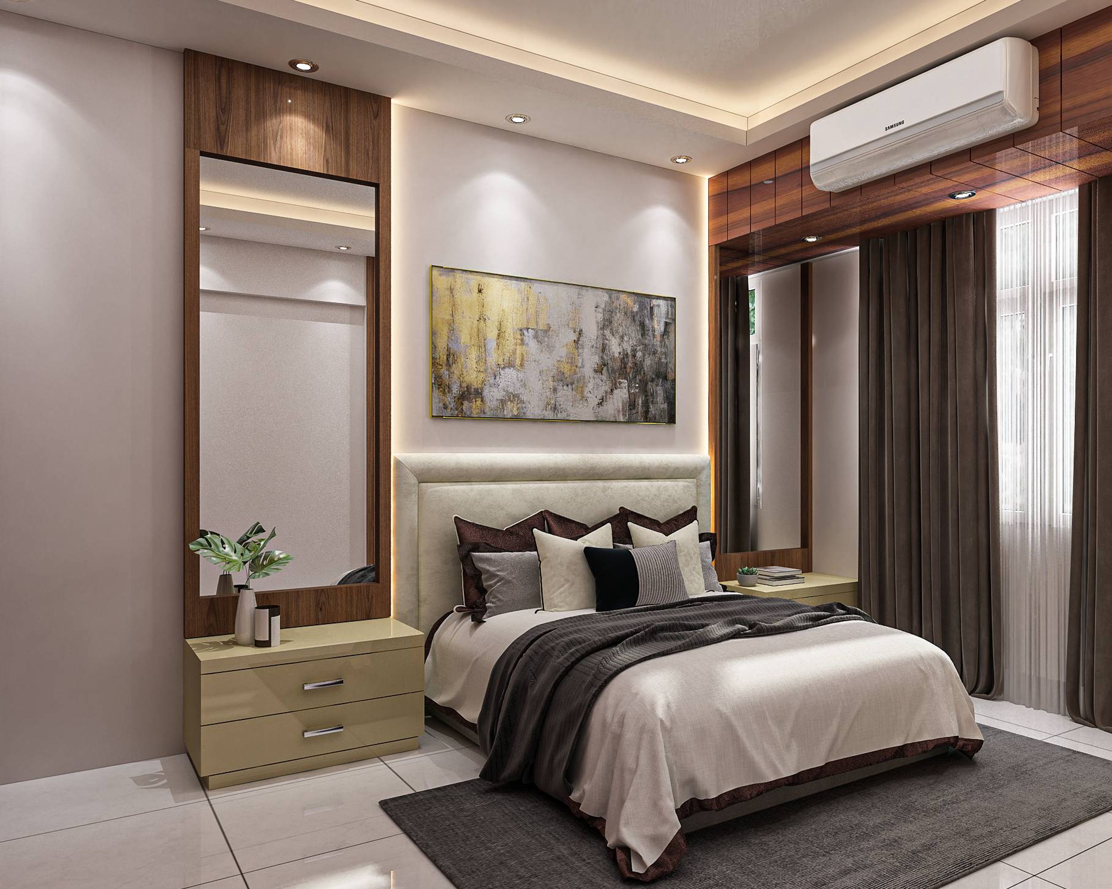 Master Bedroom Design With Off-White Headboard - Livspace