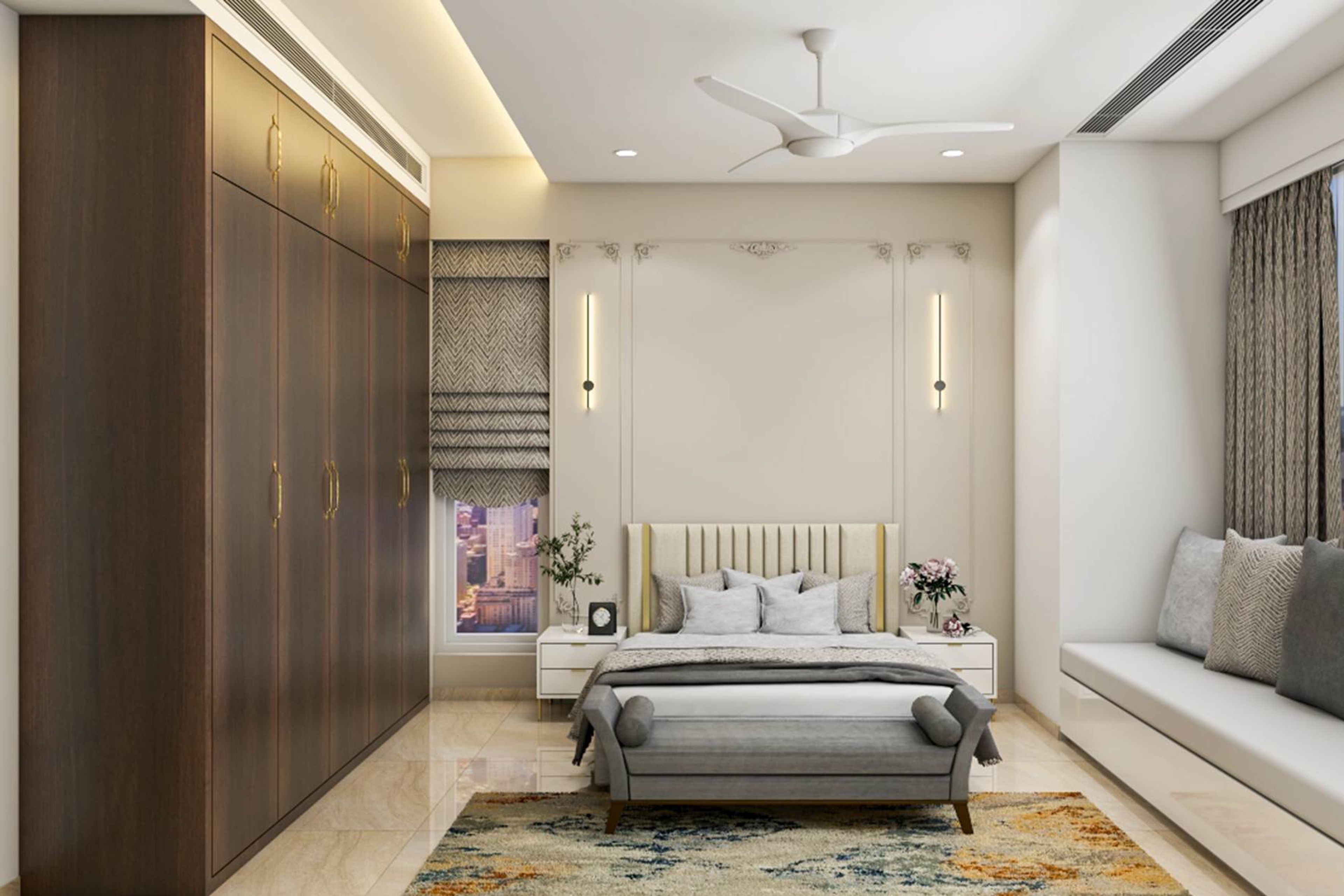 Classic Master Bedroom Design With Wooden Wardrobe