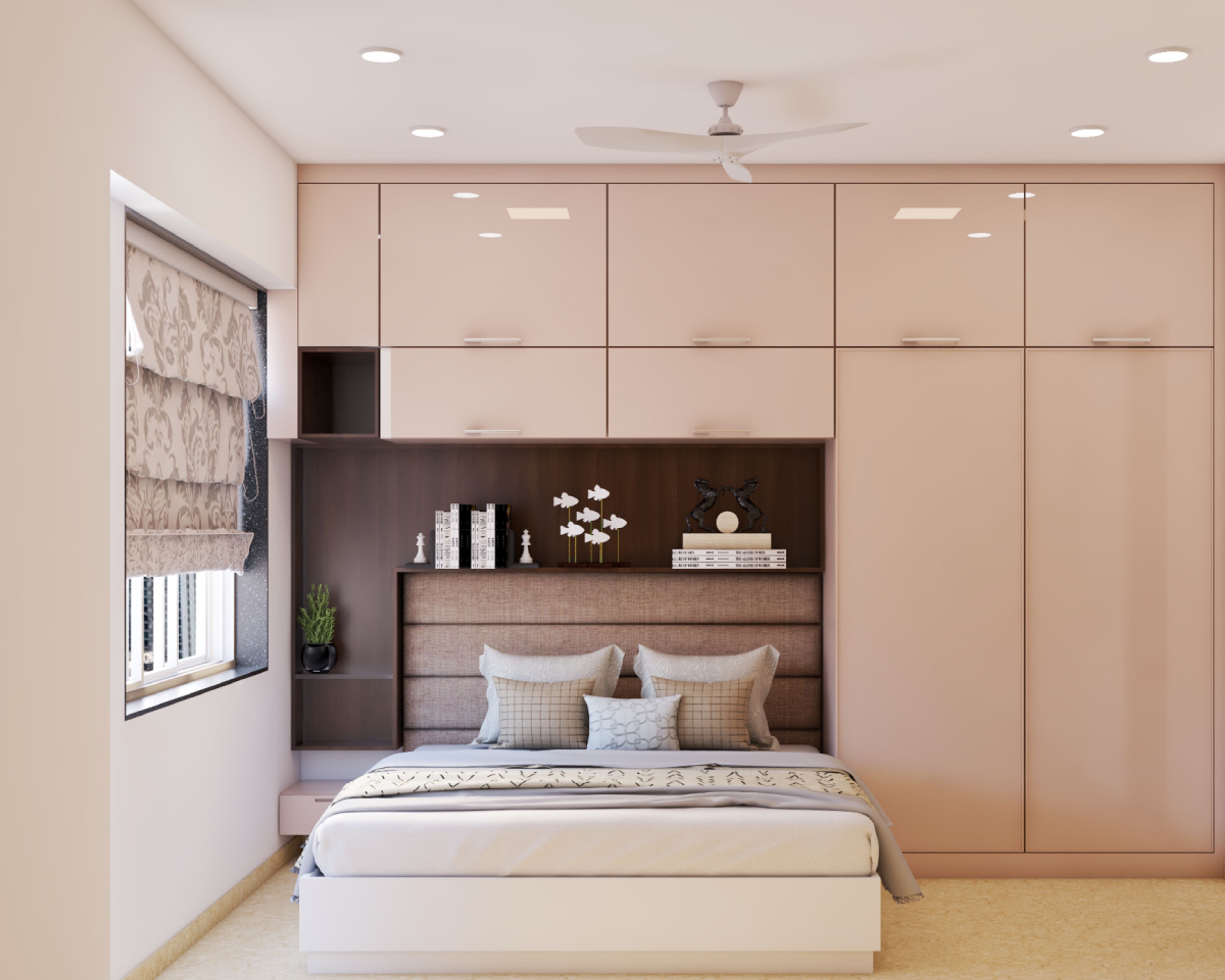 Modern Master Bedroom Design With Beige And Wood Wardrobe