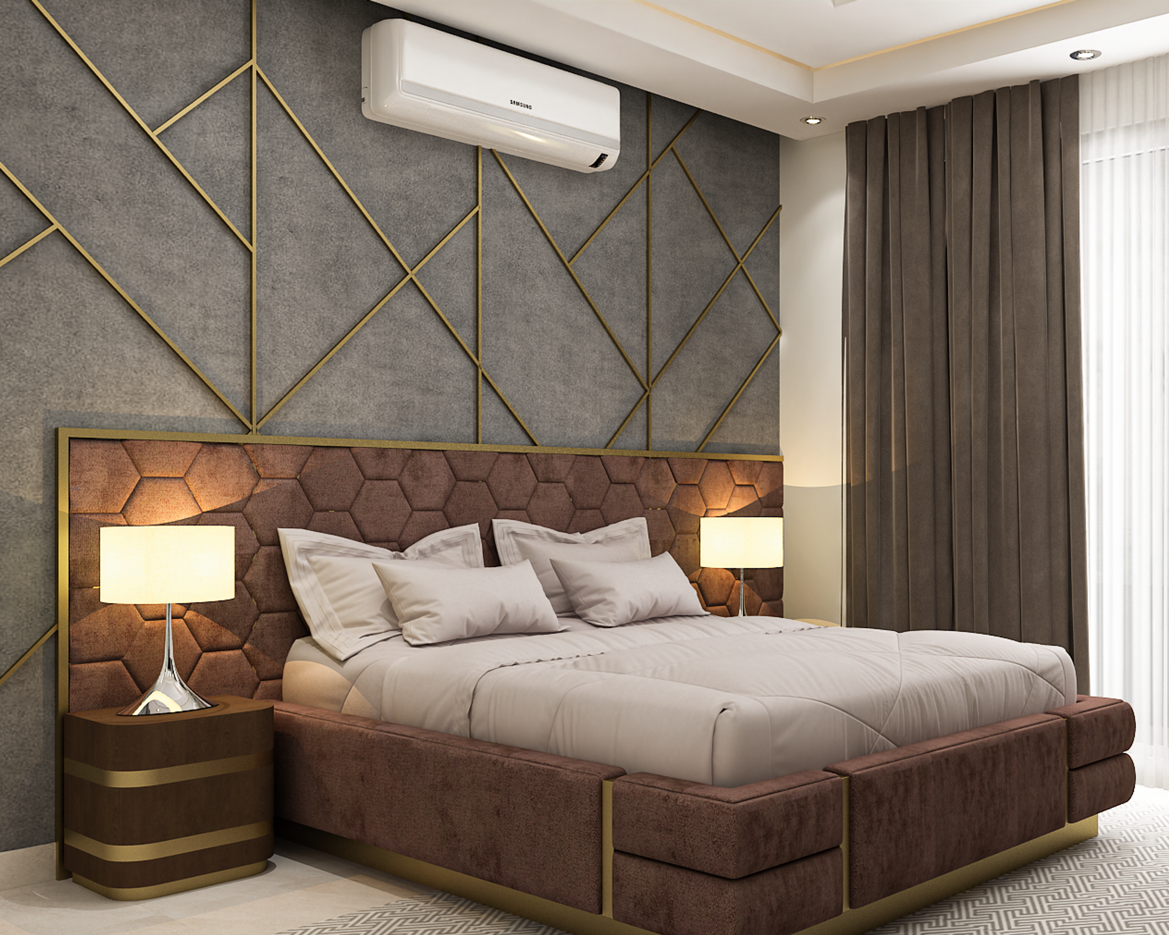 Modern Master Bedroom Design With Elegant Strip Lights