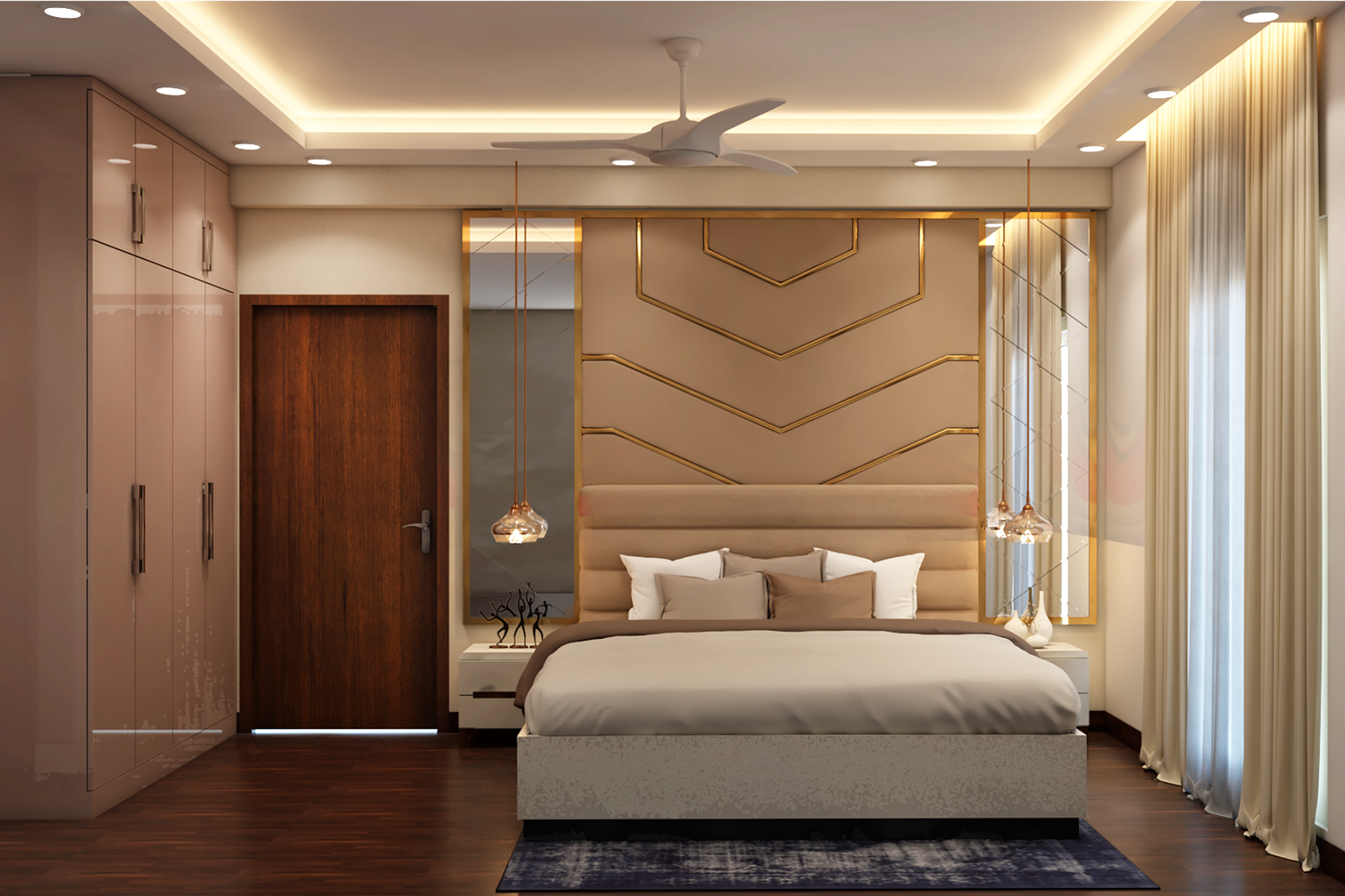 Contemporary Style Master Bedroom Design In Beige