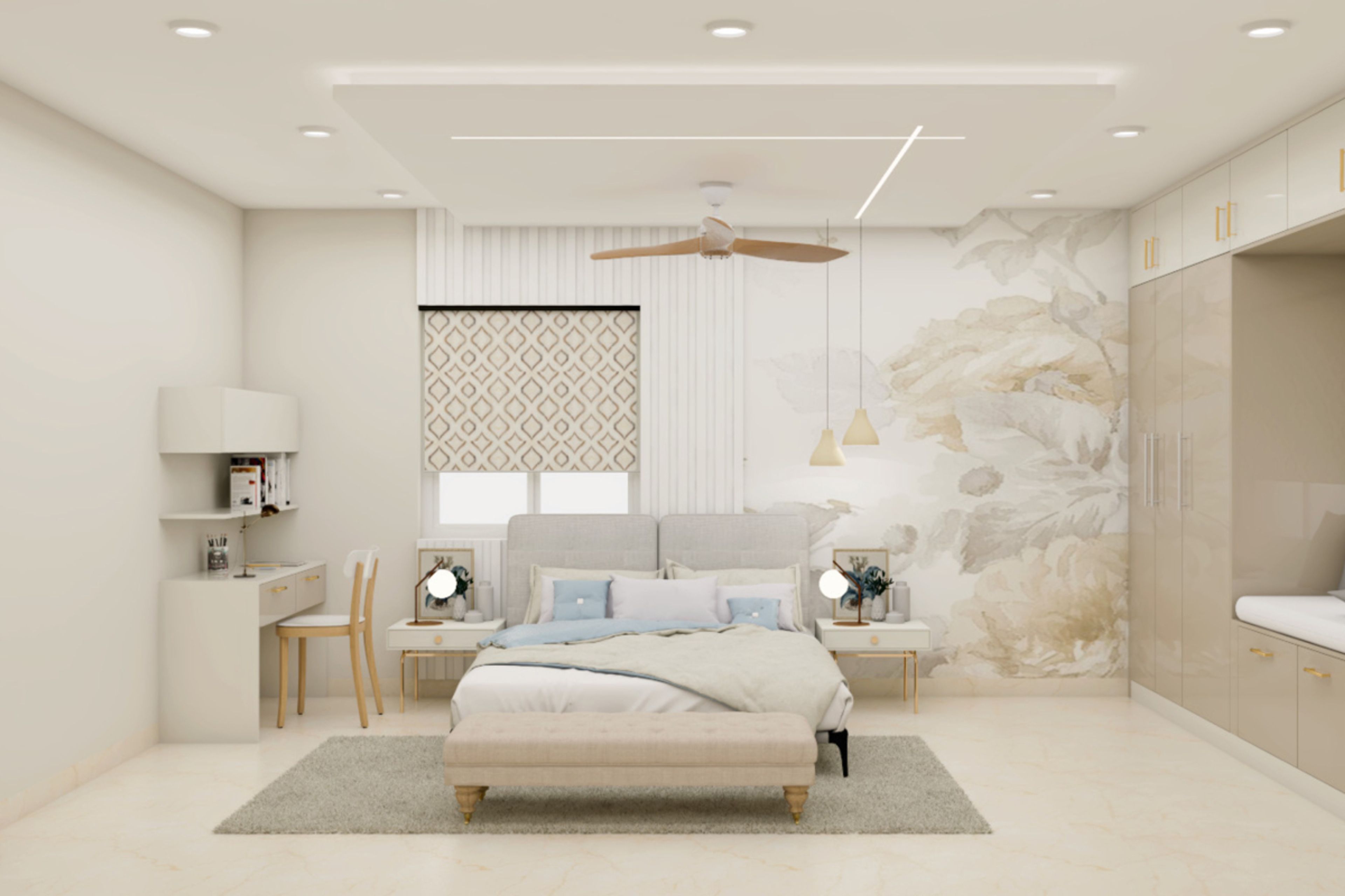 Spacious Master Bedroom Design With Fluted Panels