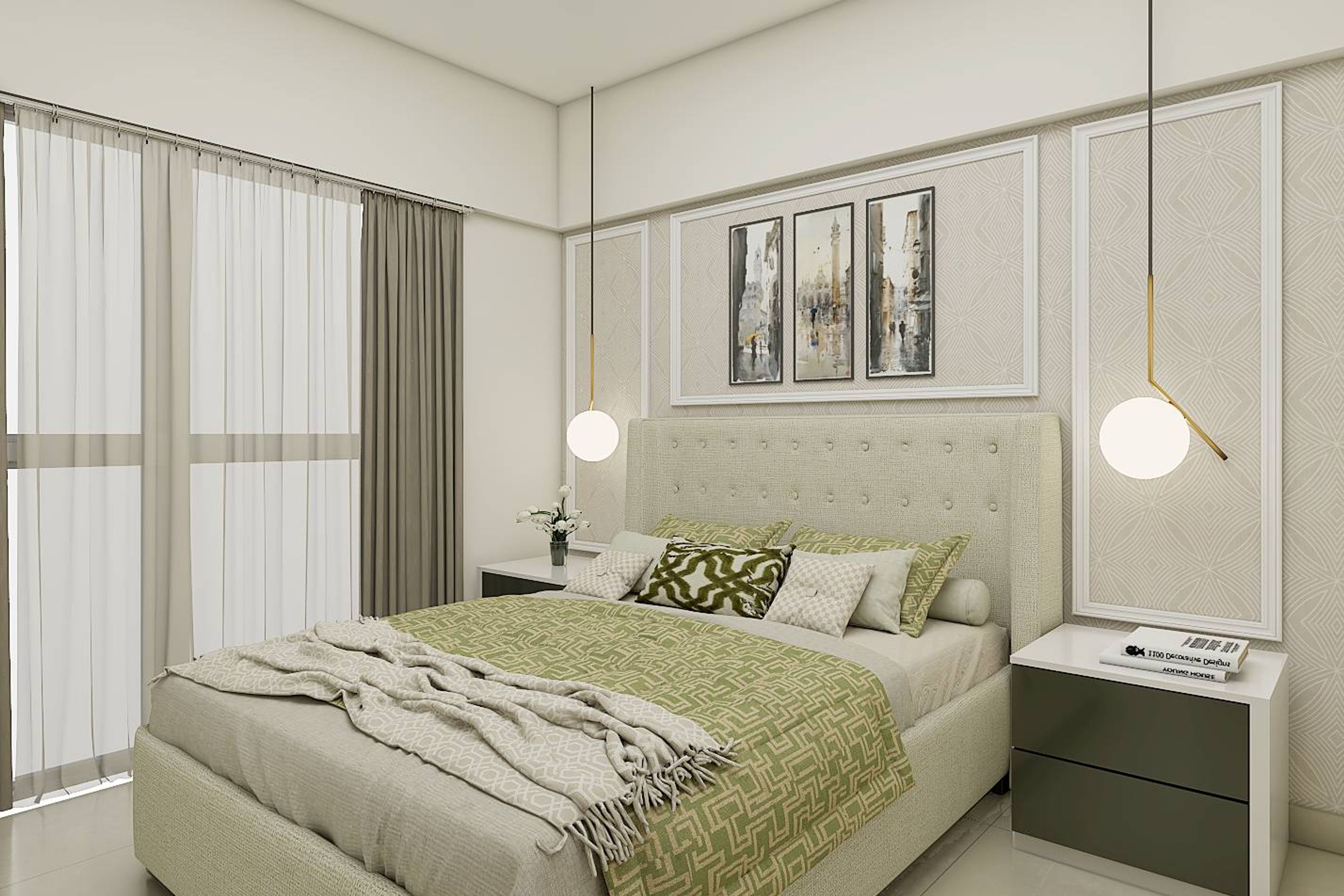 Off-White Themed Contemporary Master Bedroom Design