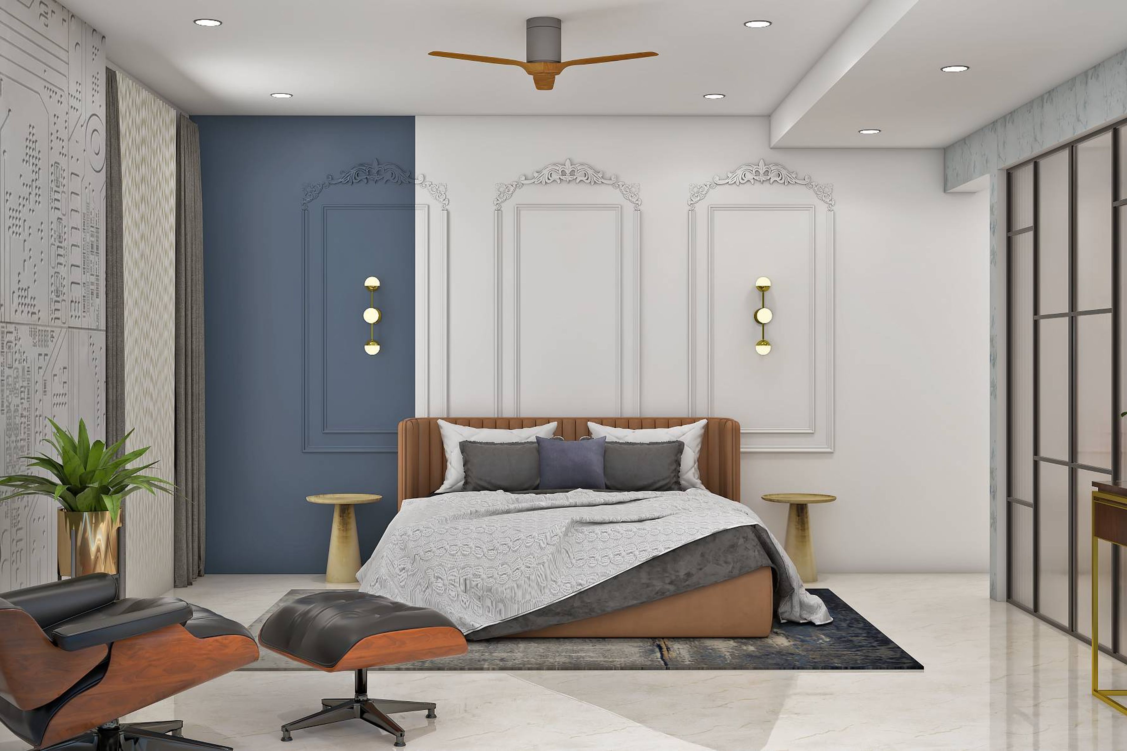 Contemporary Master Bedroom Design With Two-Toned Accent Wall