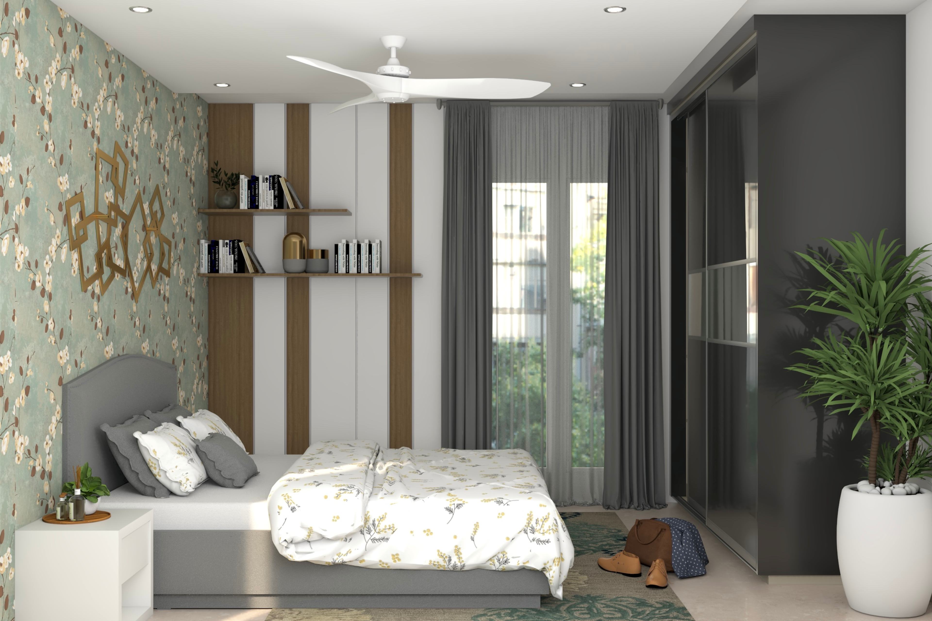 Contemporary Master Bedroom Design With Grey Double Bed