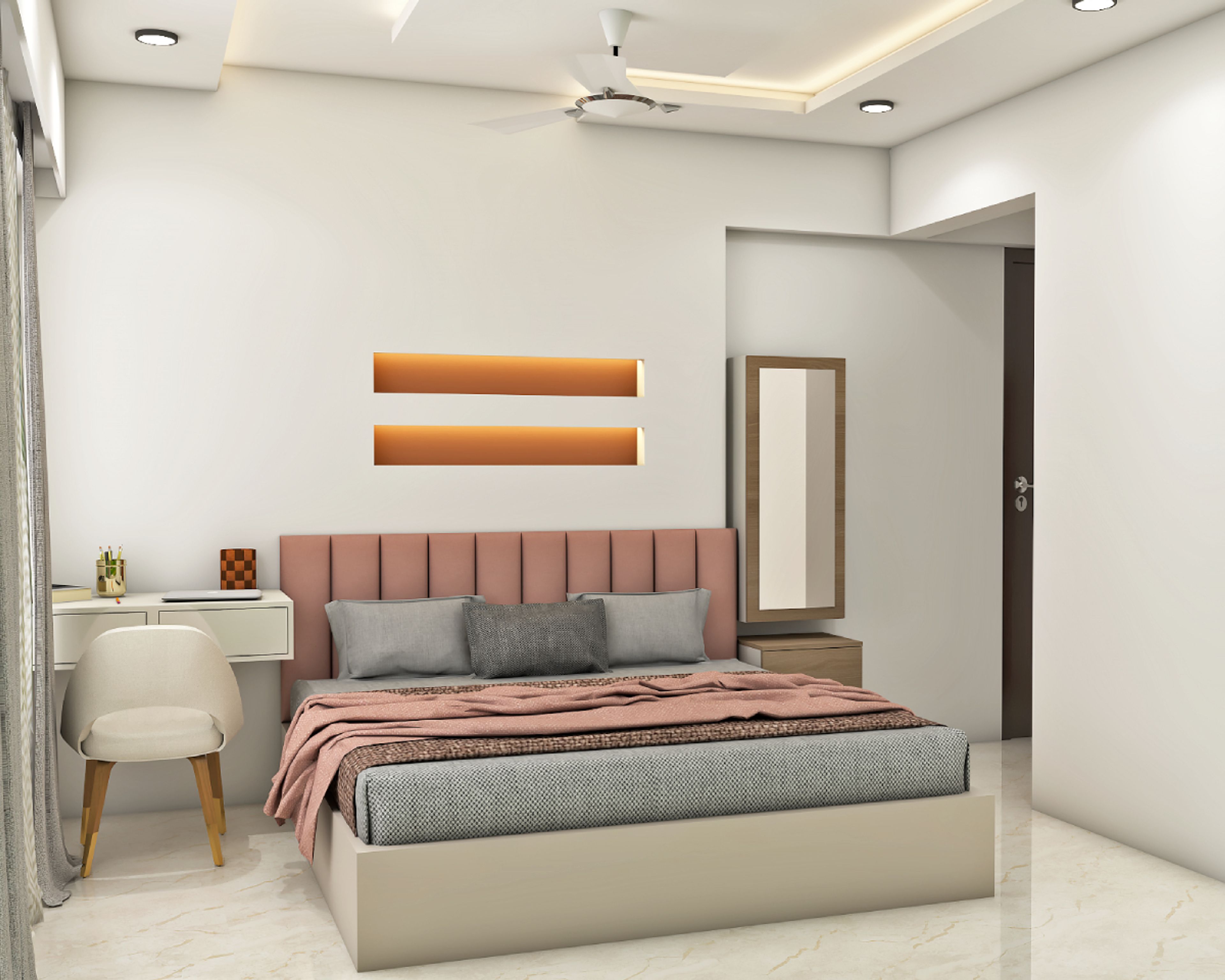 Modern Master Bedroom Design With Full White Walls