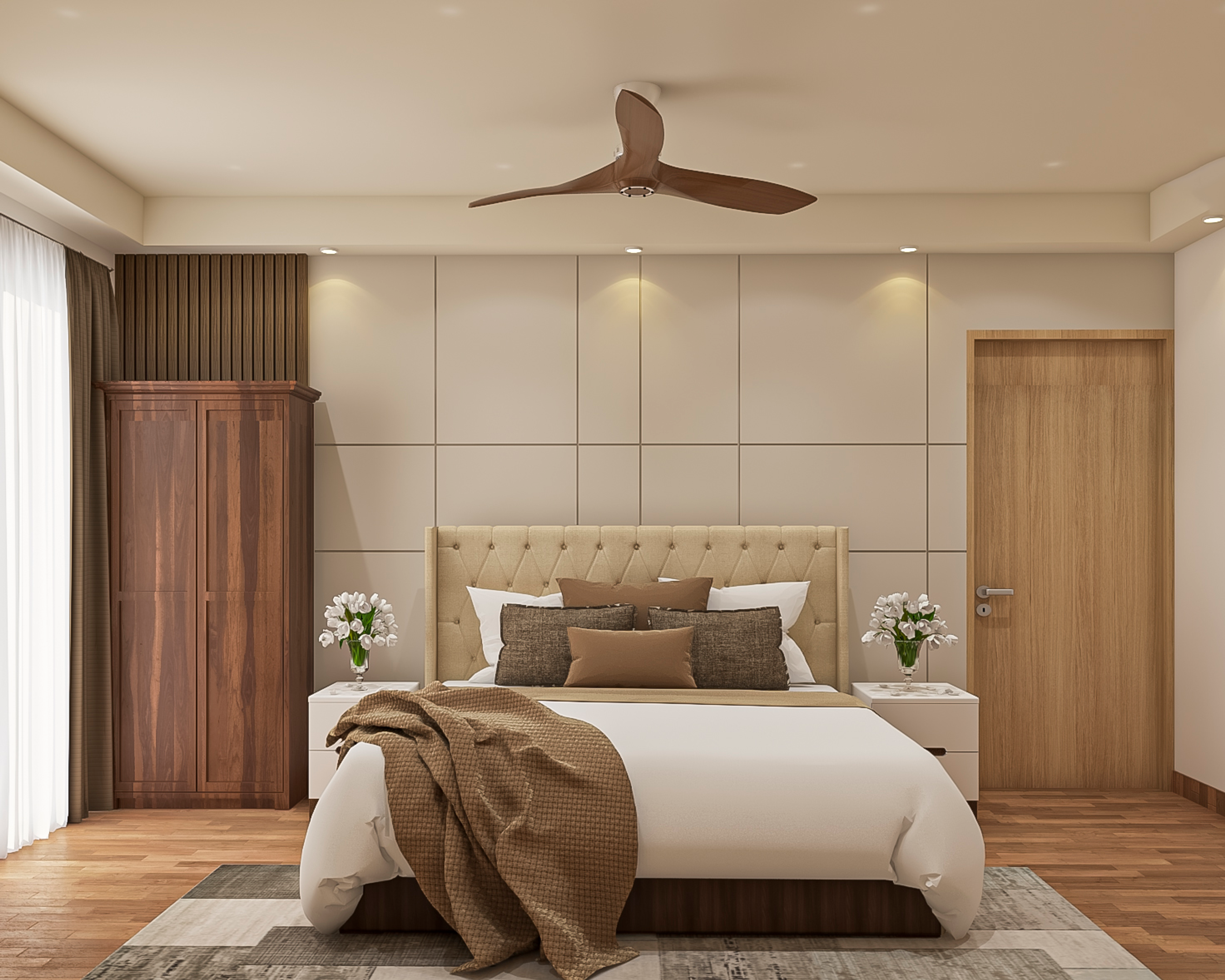 Minimal Master Bedroom Design With Hinged Wardrobe