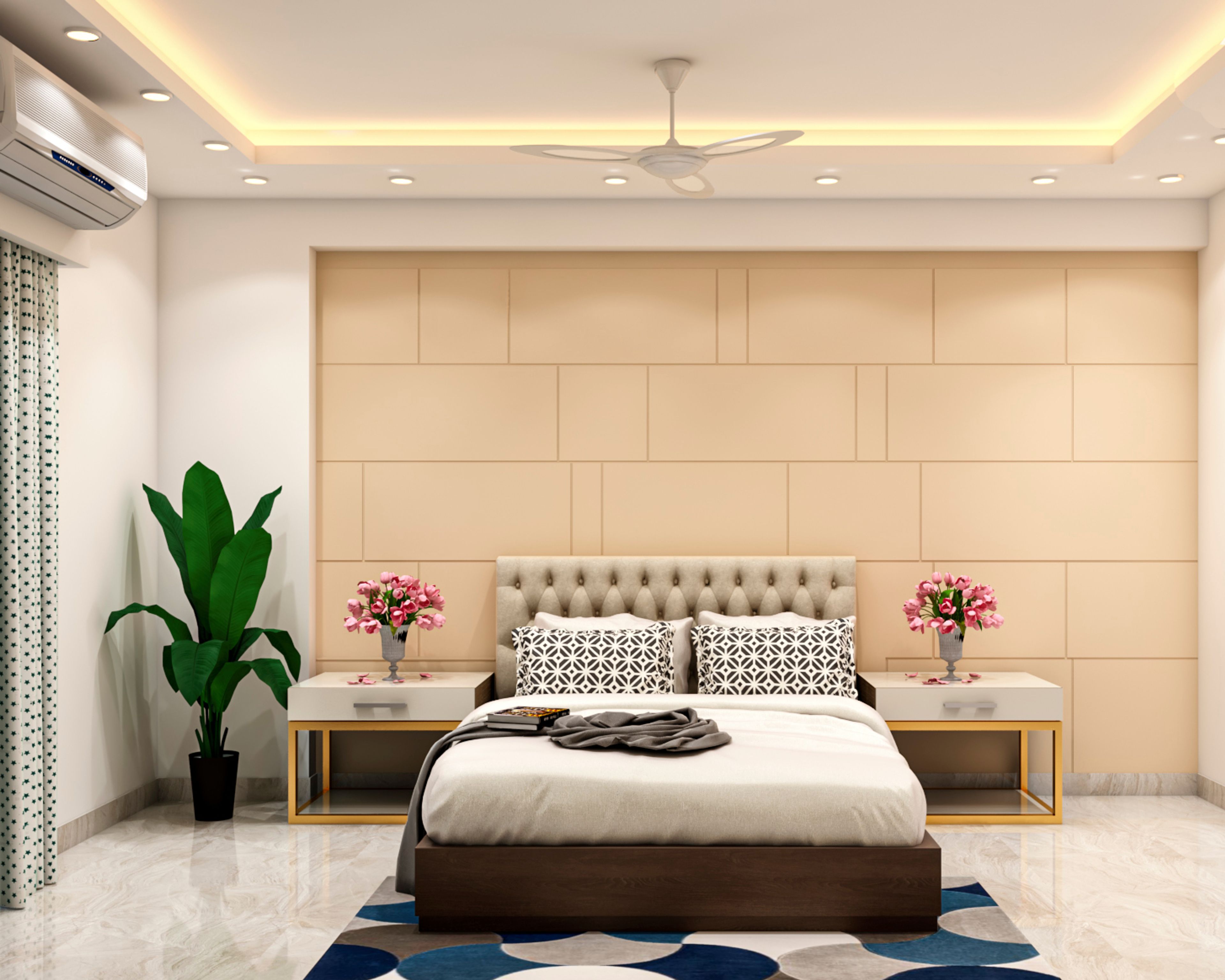 Modern Style Spacious Master Bedroom Design With Beige Wardrobe