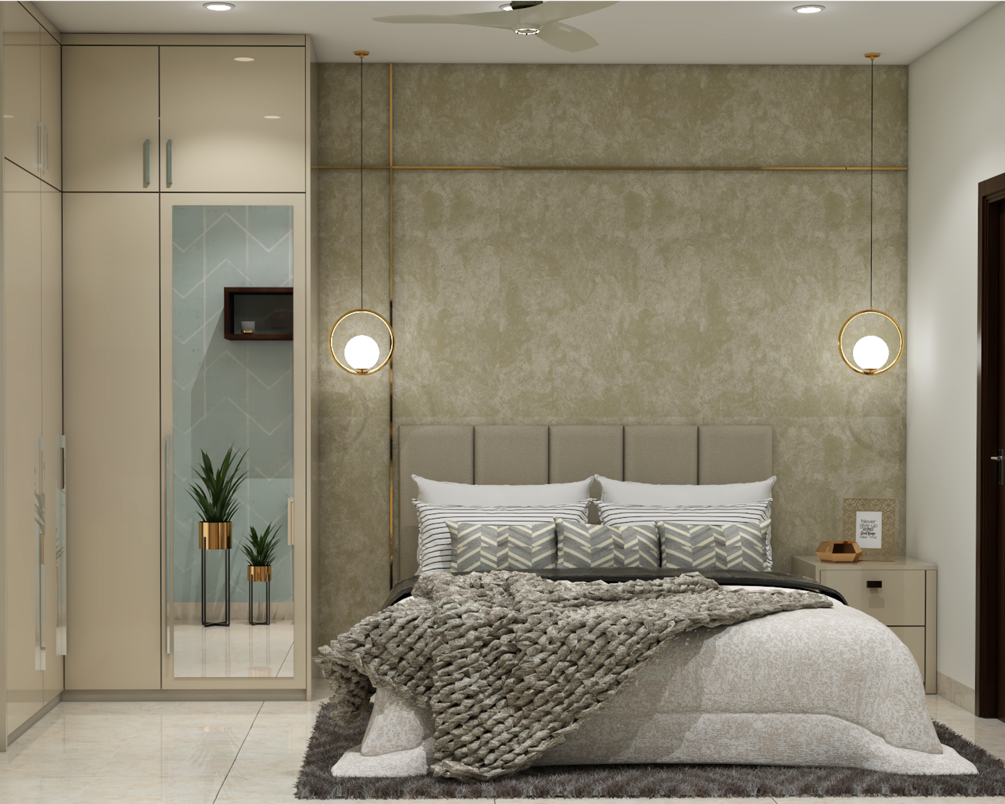 Grey Modern Master Bedroom Design With Headboard