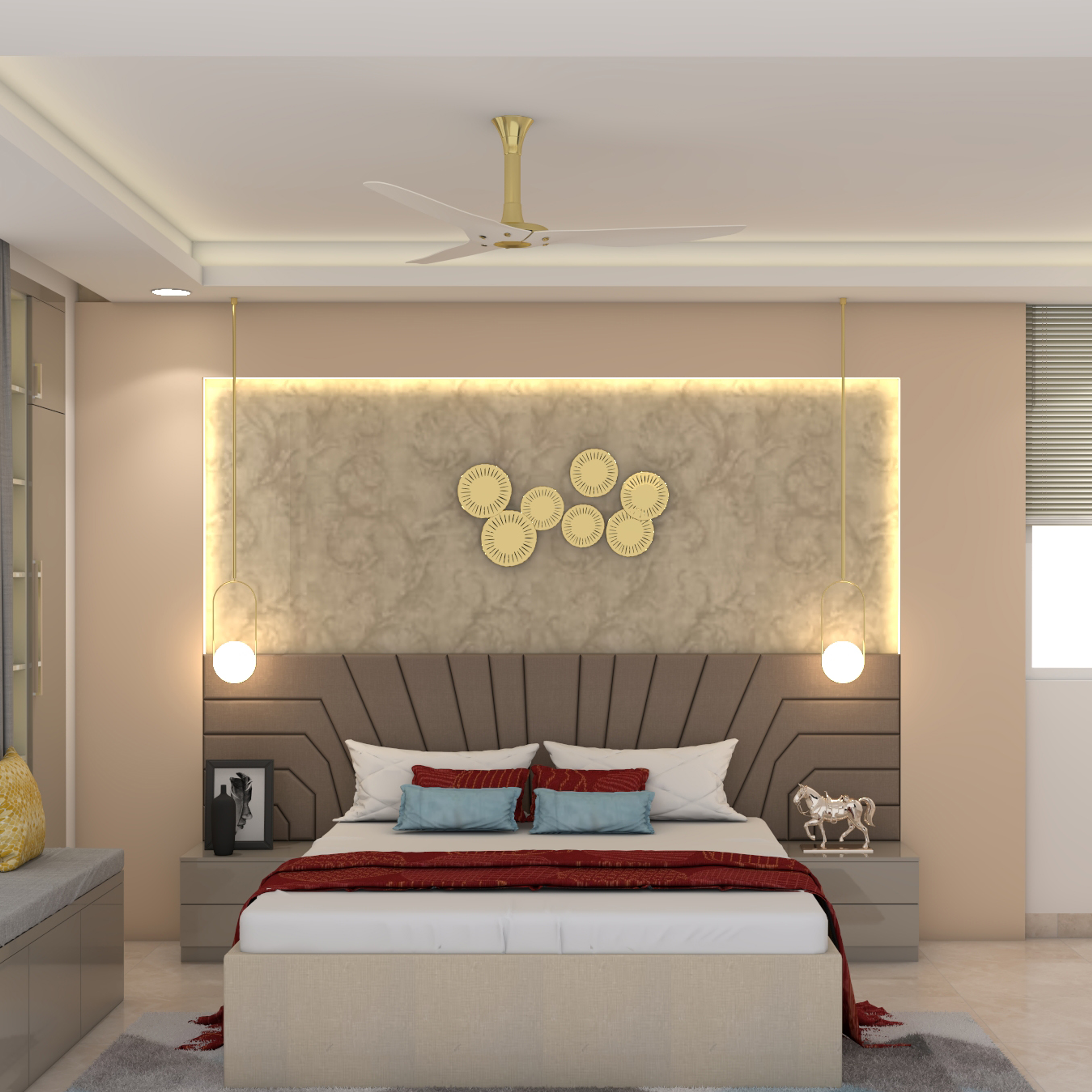 Modern Master Bedroom Design With Pendant Lights