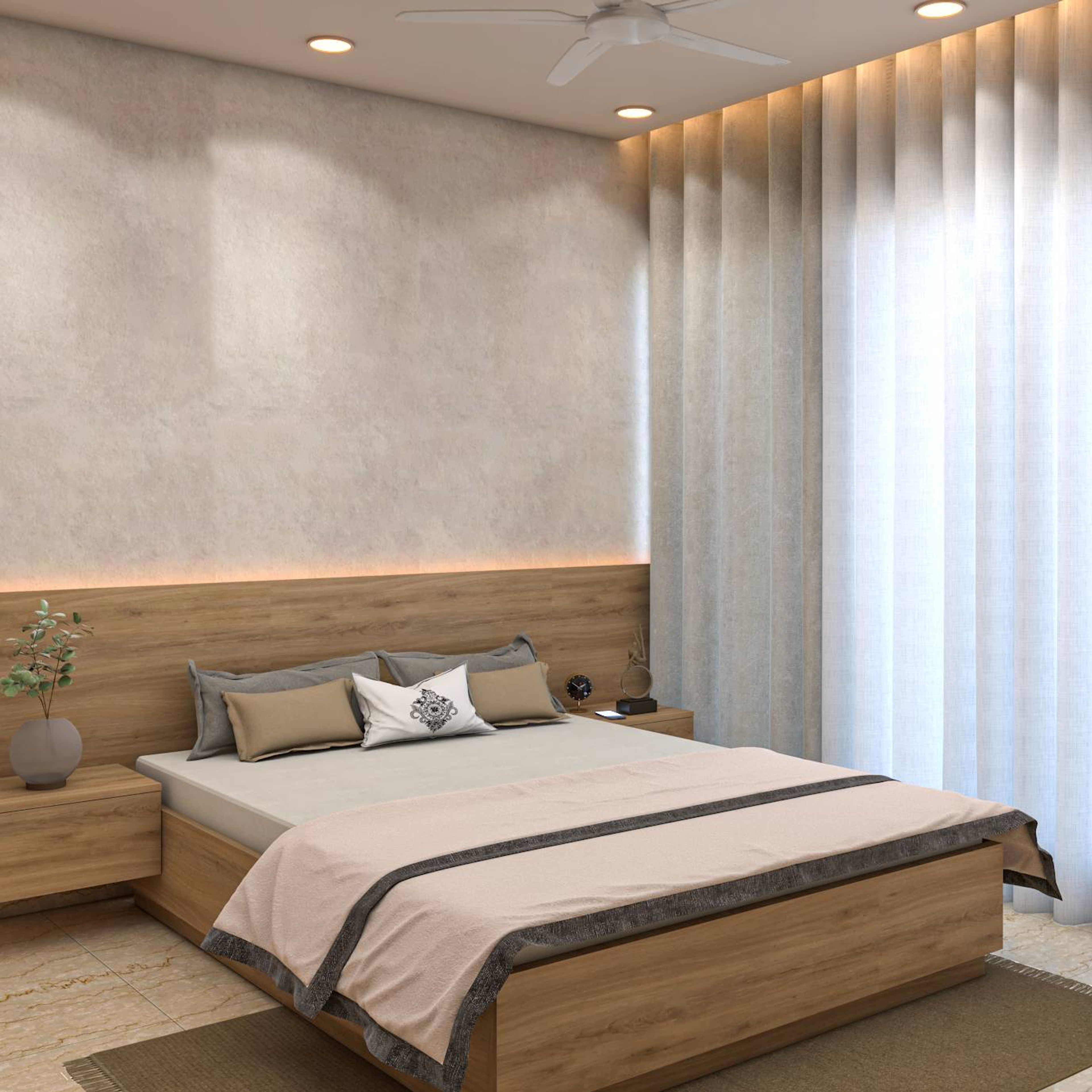 Modern Master Bedroom Design With Wooden Bed