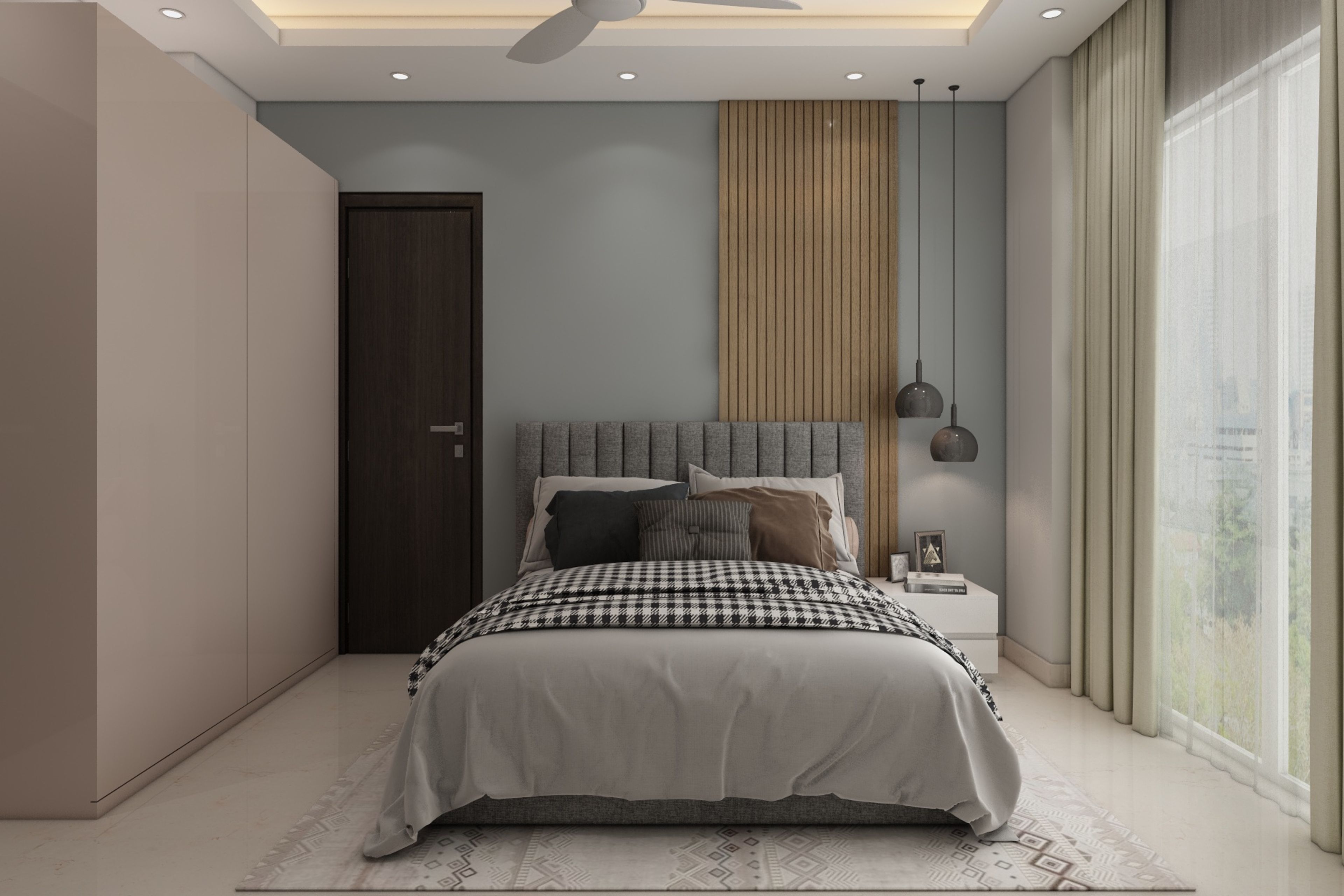 Modern Master Bedroom Design With Grey Bed