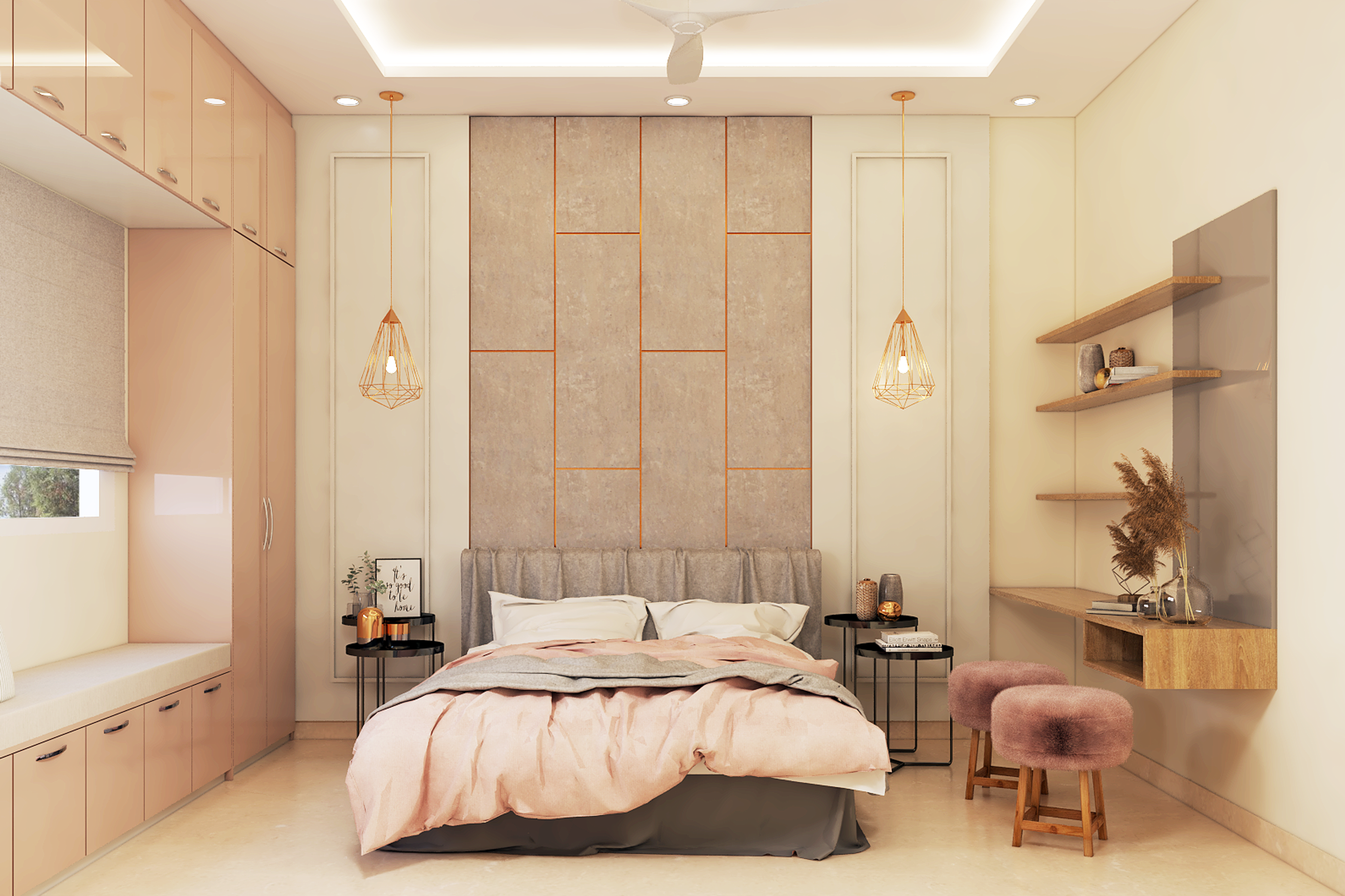 Modern Pink Monochrome Master Bedroom Design