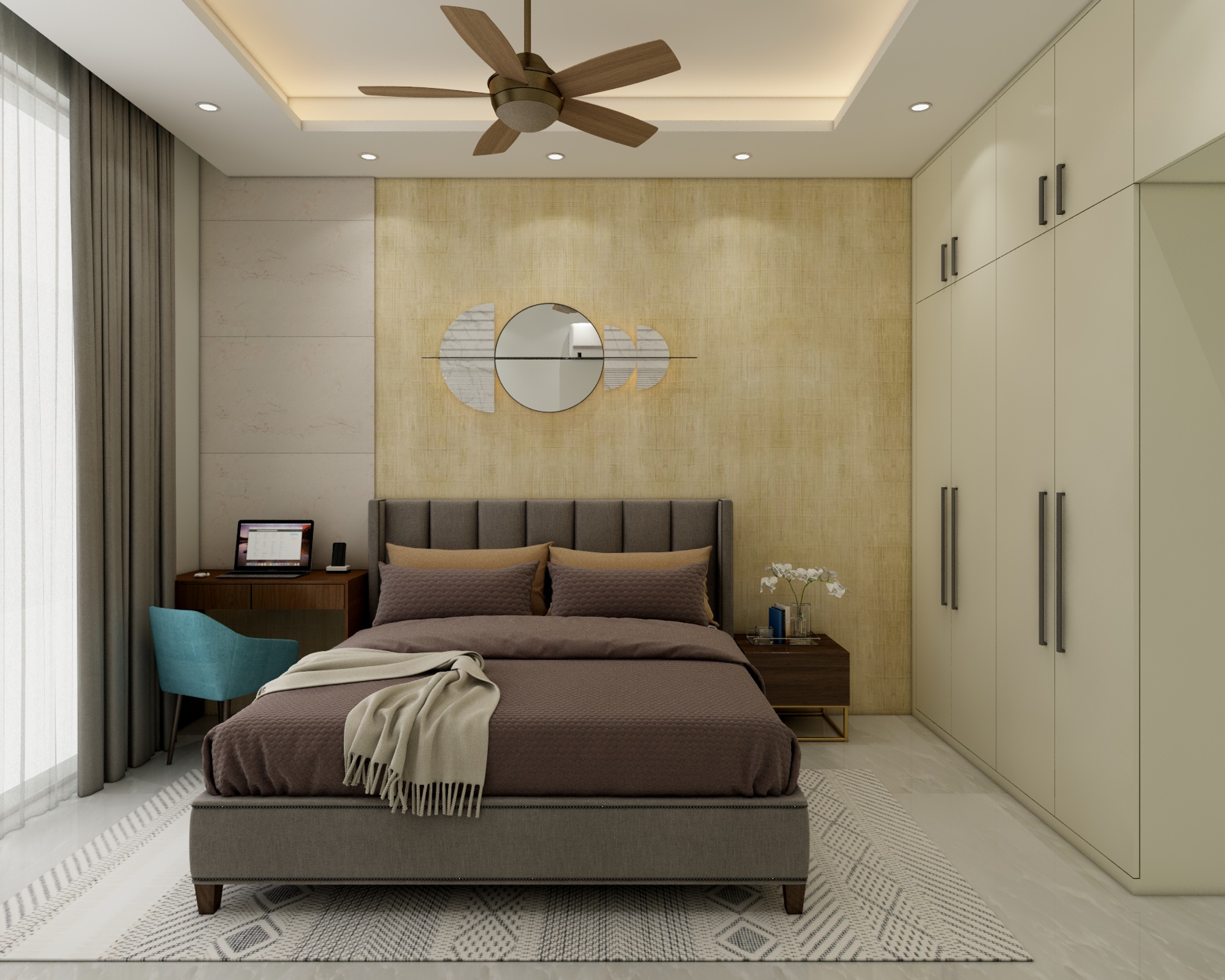 Contemporary Master Bedroom Design With Wardrobe and Lofts