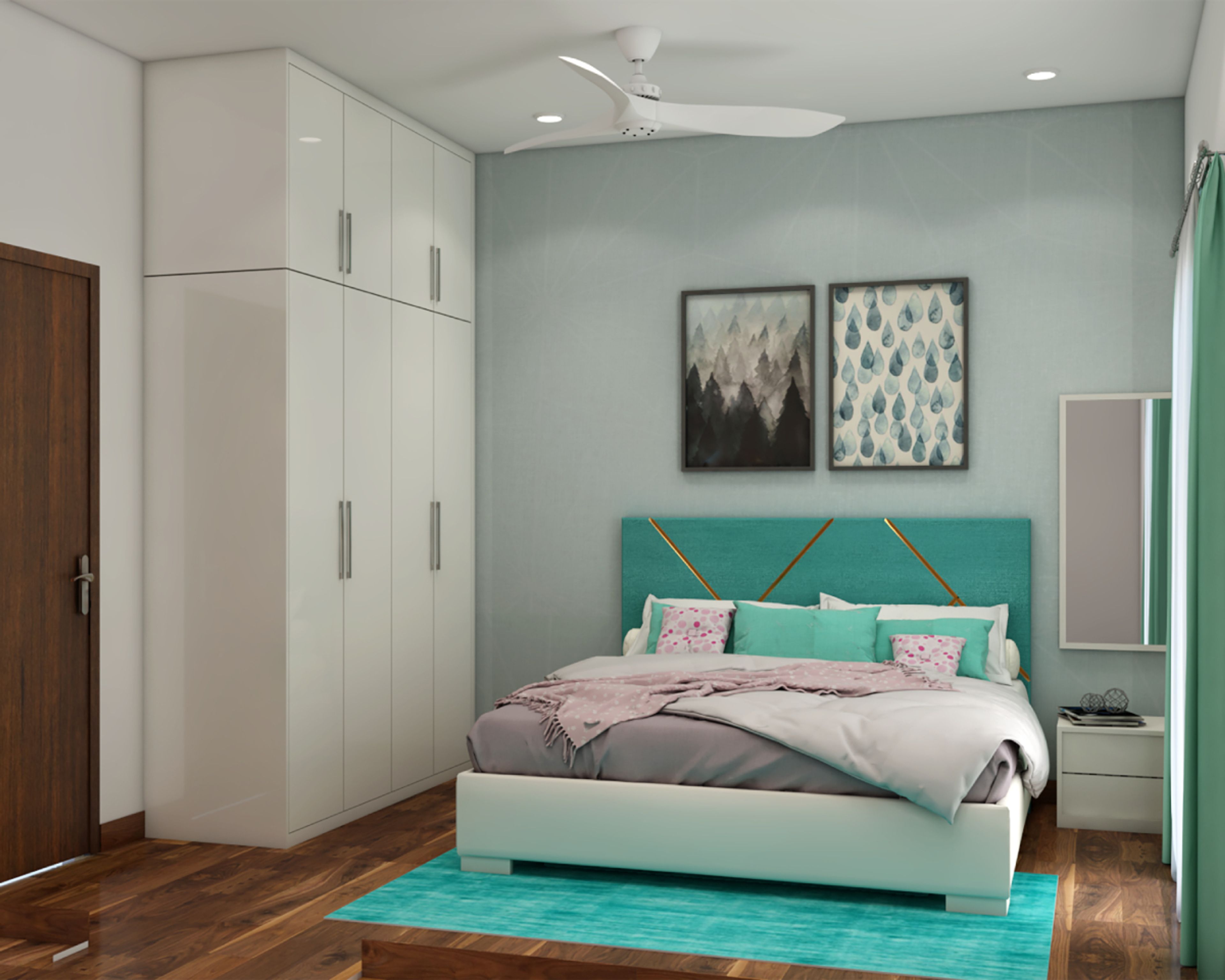 Modern Master Bedroom Design With Green And White Interiors