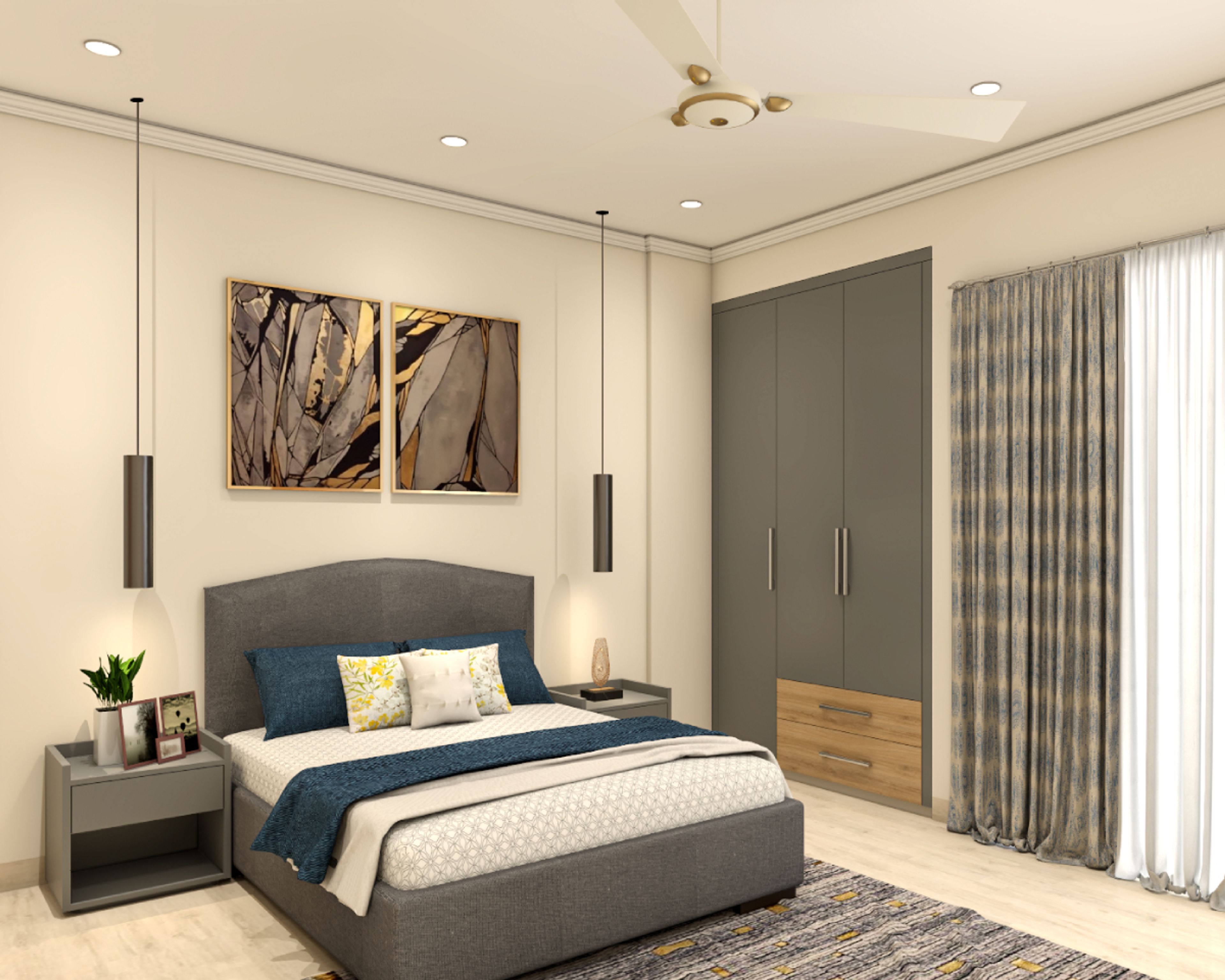 Modern Grey Themed Spacious Master Bedroom Design