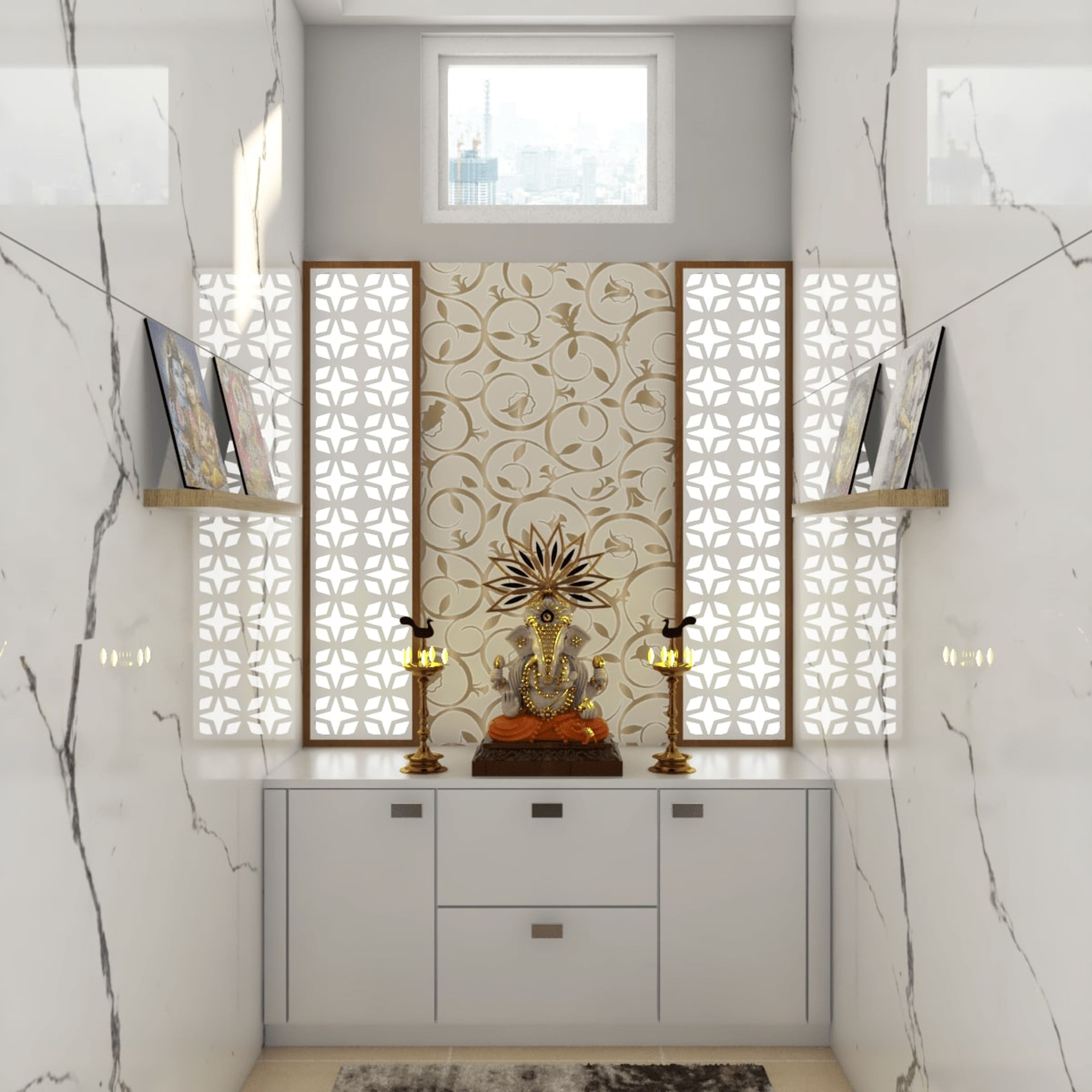 Modern Pooja Room Design With White Theme