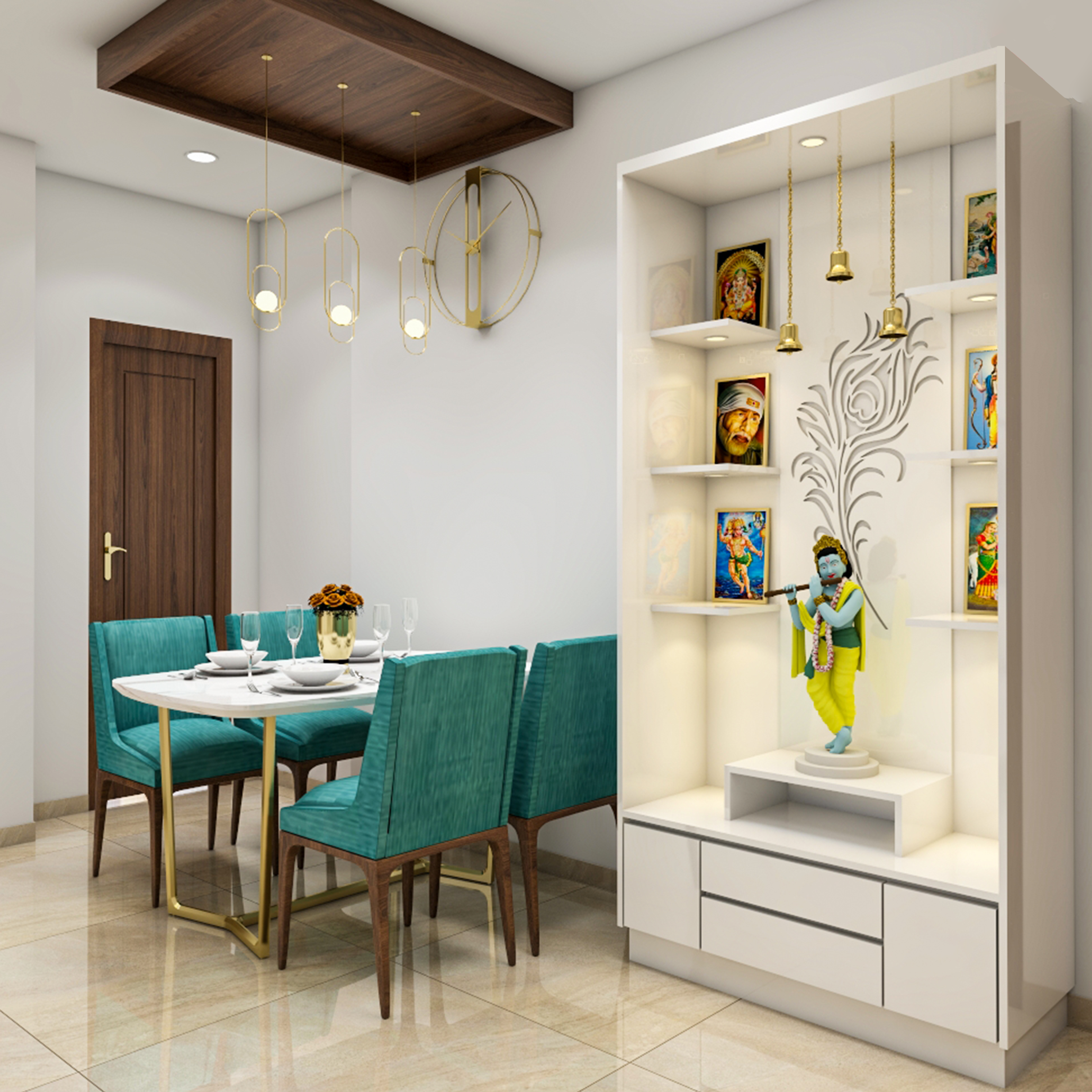 Contemporary Style Compact Mandir Design In White