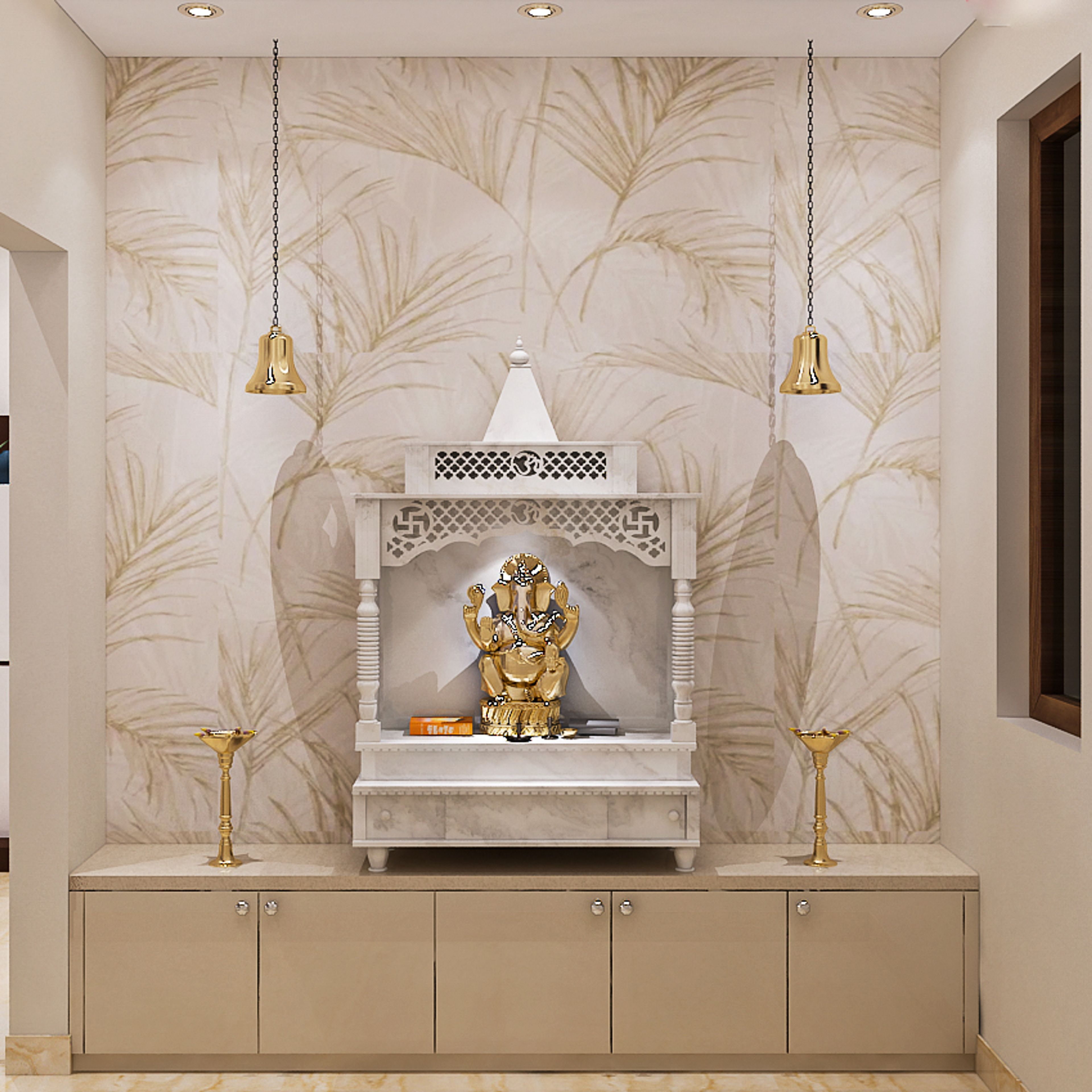 Modern Pooja Room Design With Intricate Carvings