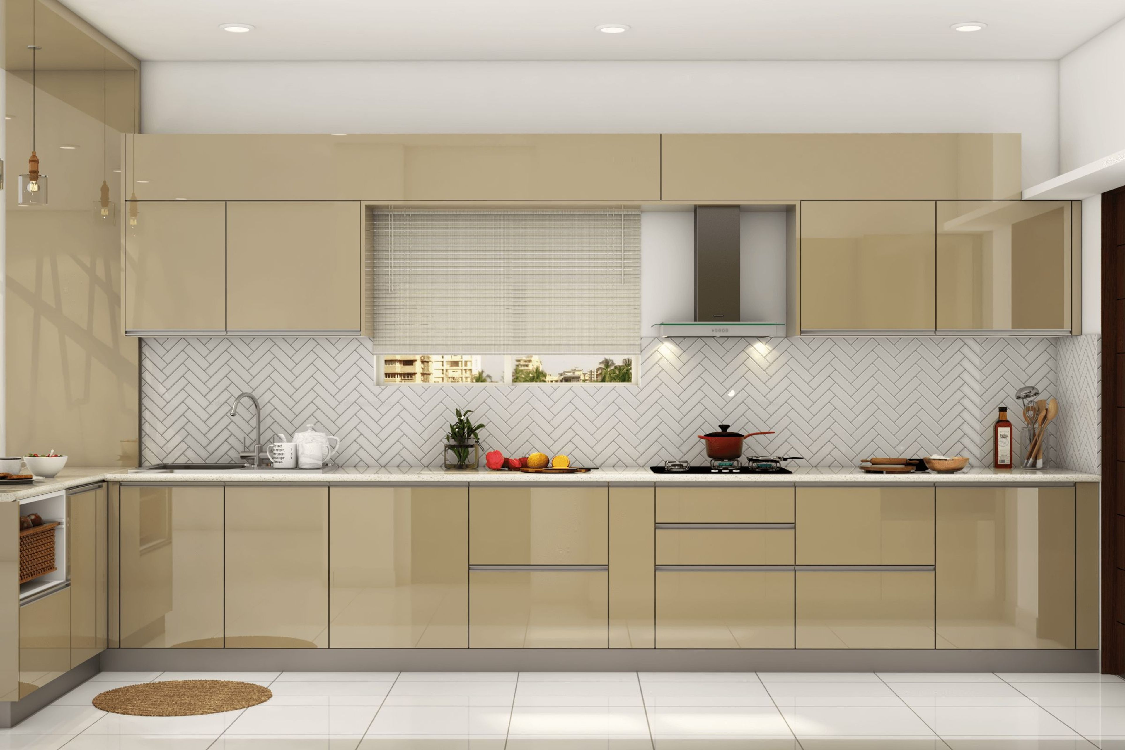 Modern Style Beige Modular Kitchen Design