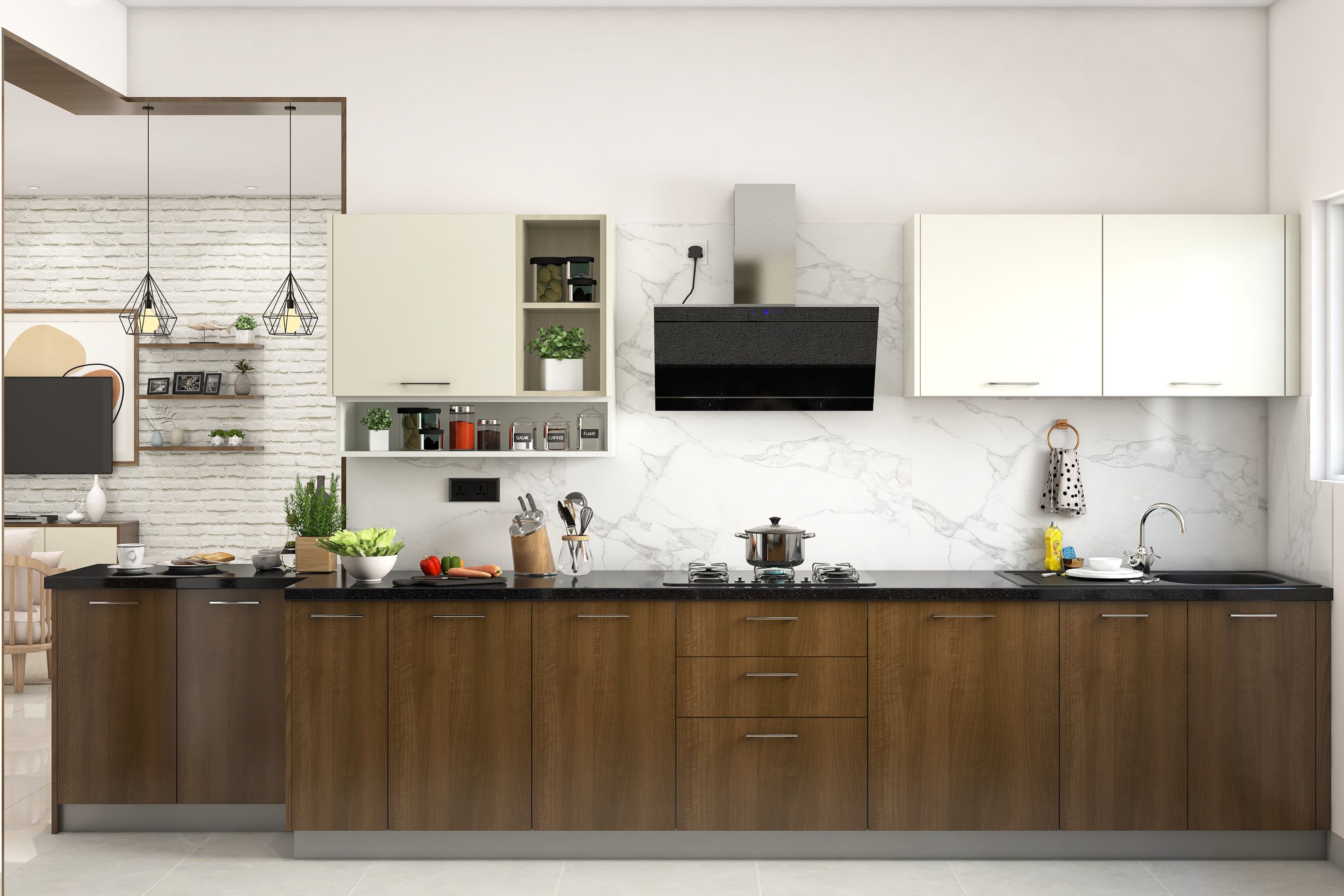 Modern Parallel Modular Kitchen Design In Wood