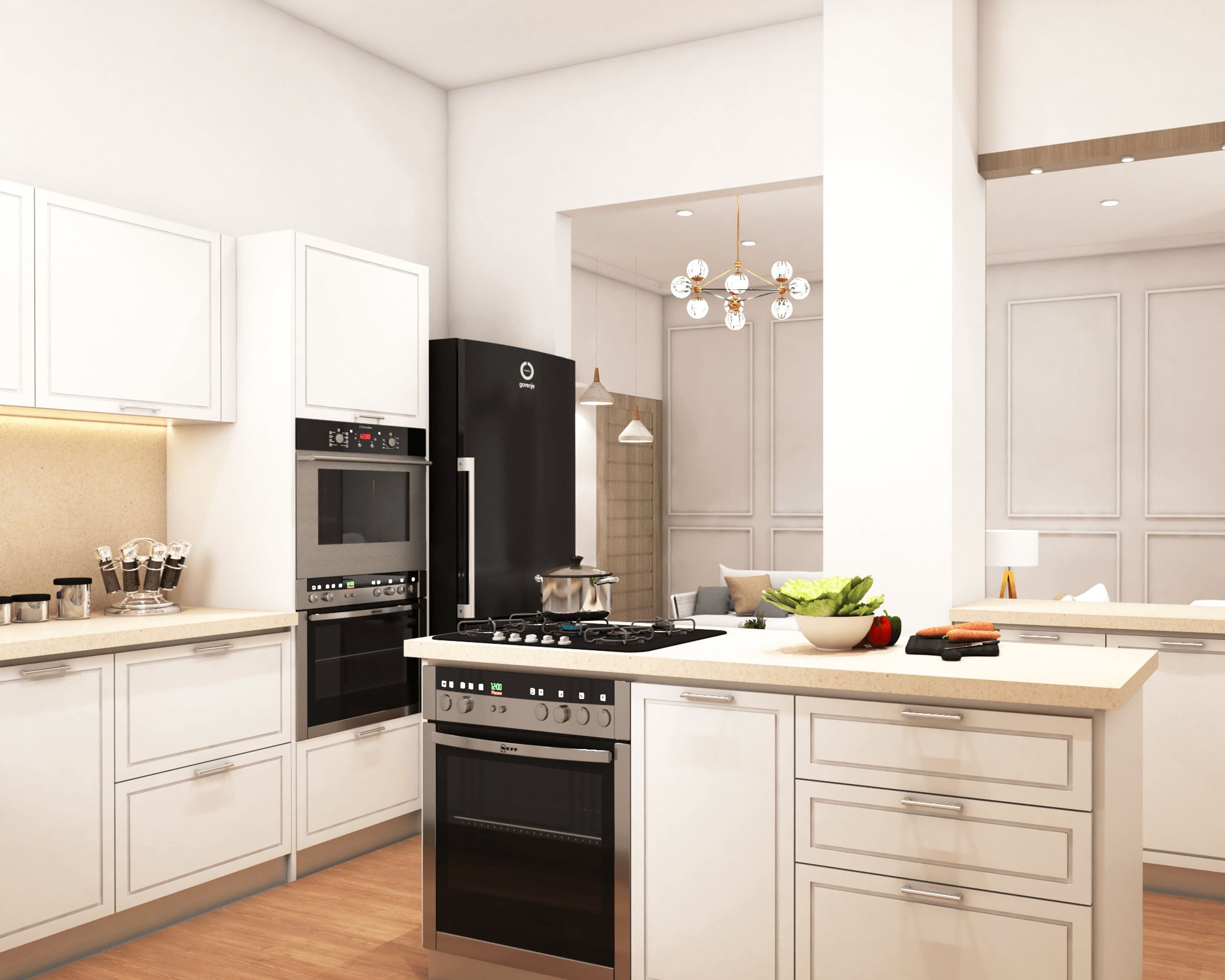 Modern Style Spacious Kitchen Design In White