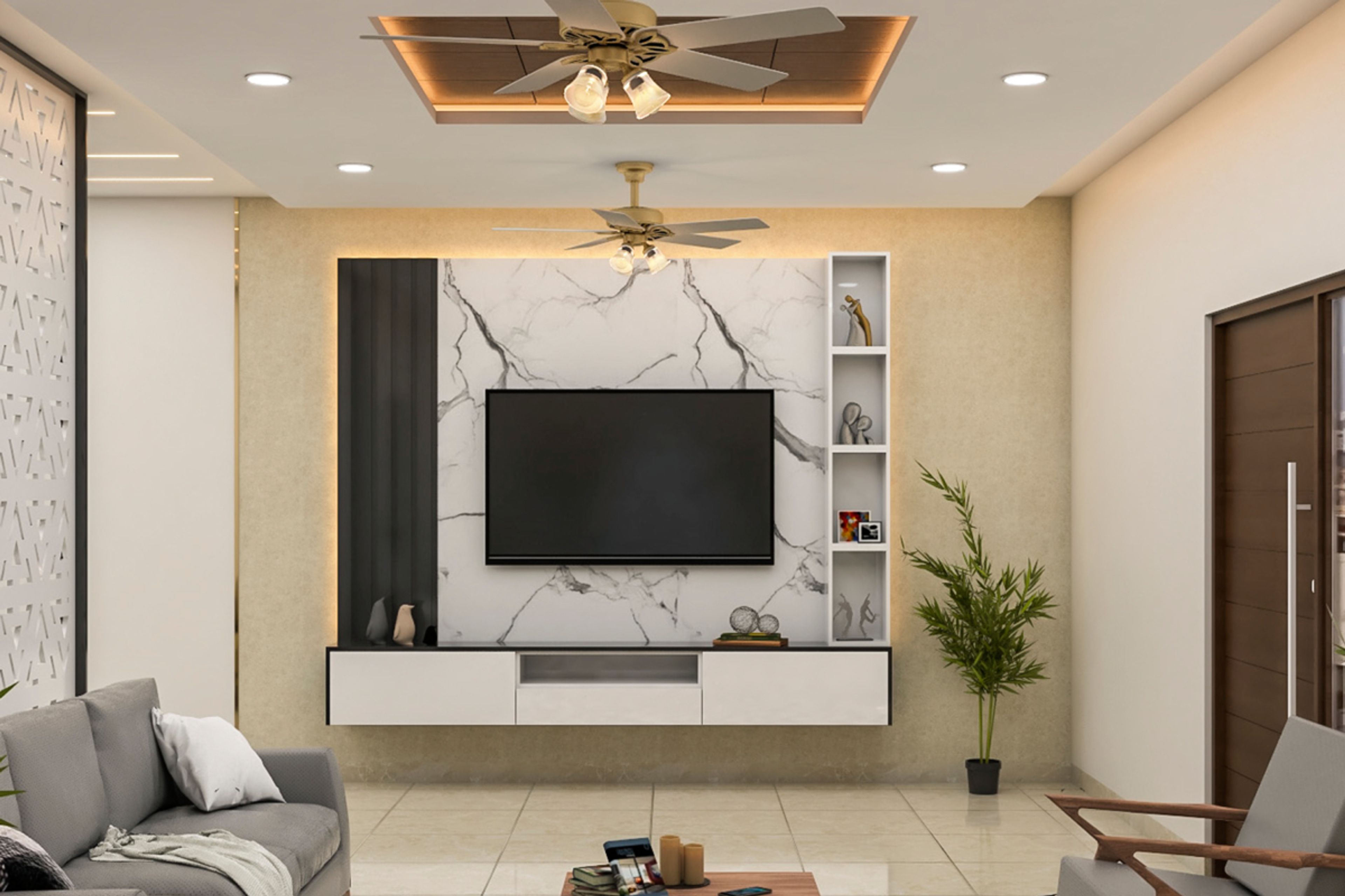 Monochromatic Modern Black And White TV Unit Design