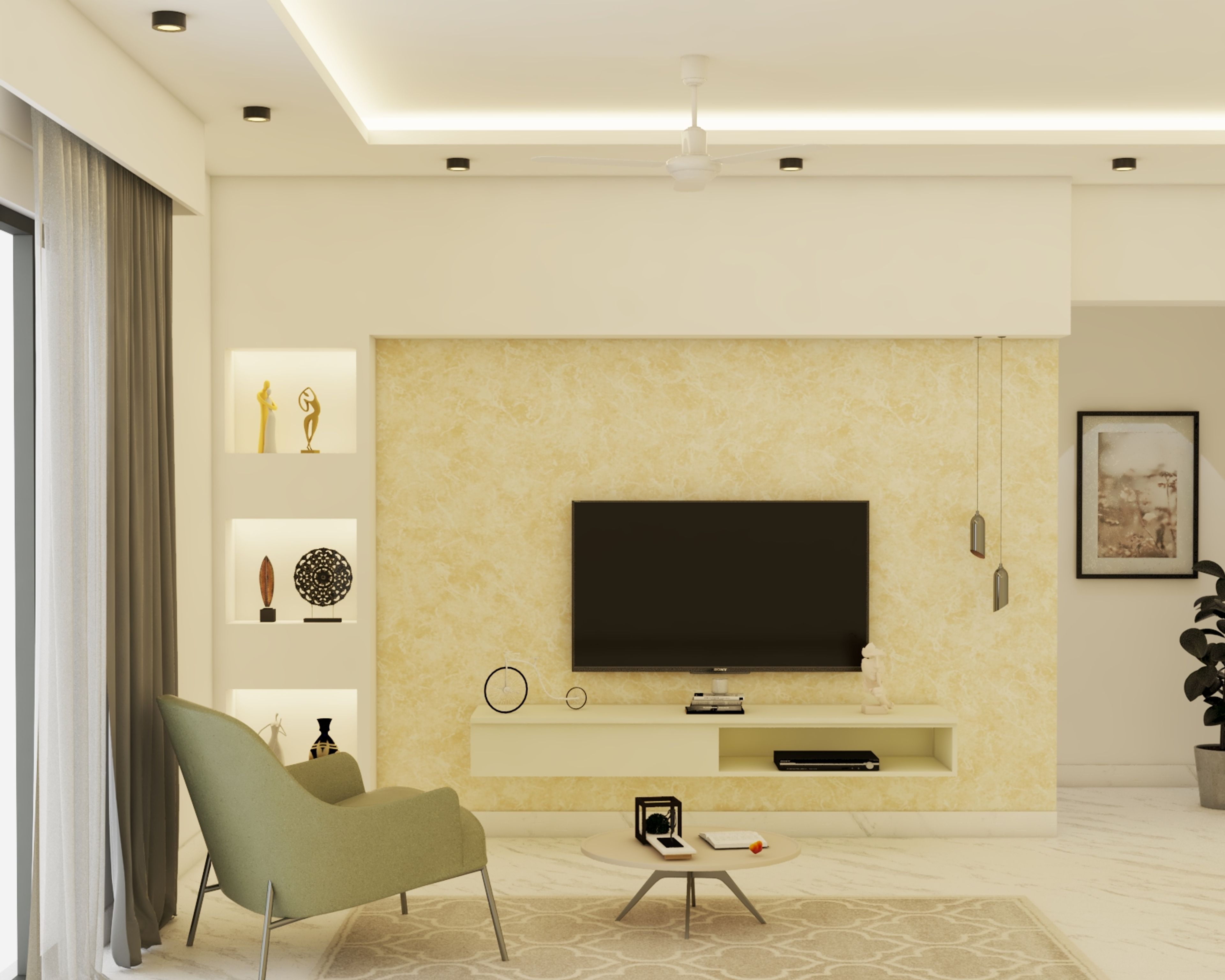 Modern Spacious TV Unit Design With Simple Colour Scheme