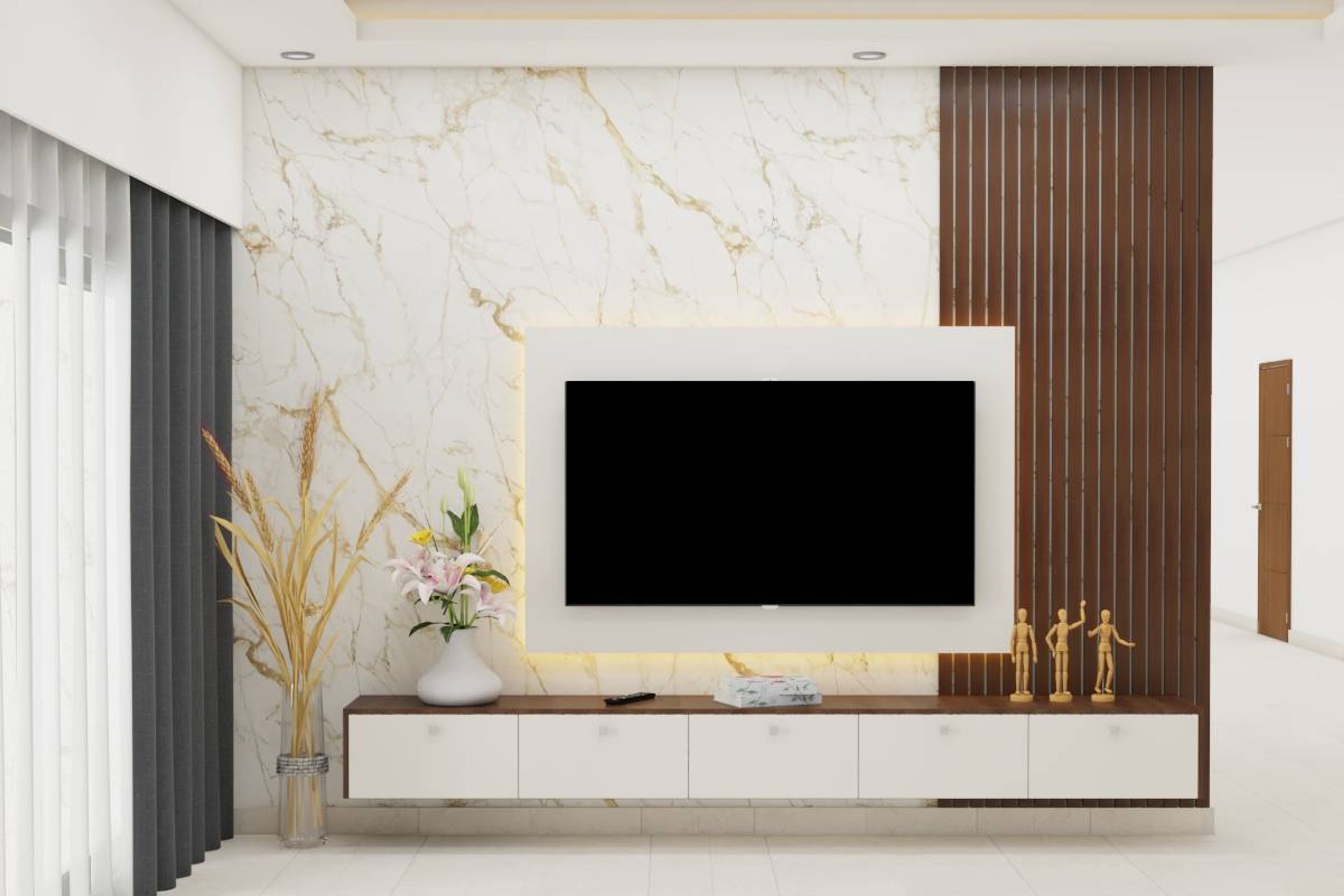 Modern TV Unit Design With Marble Finish