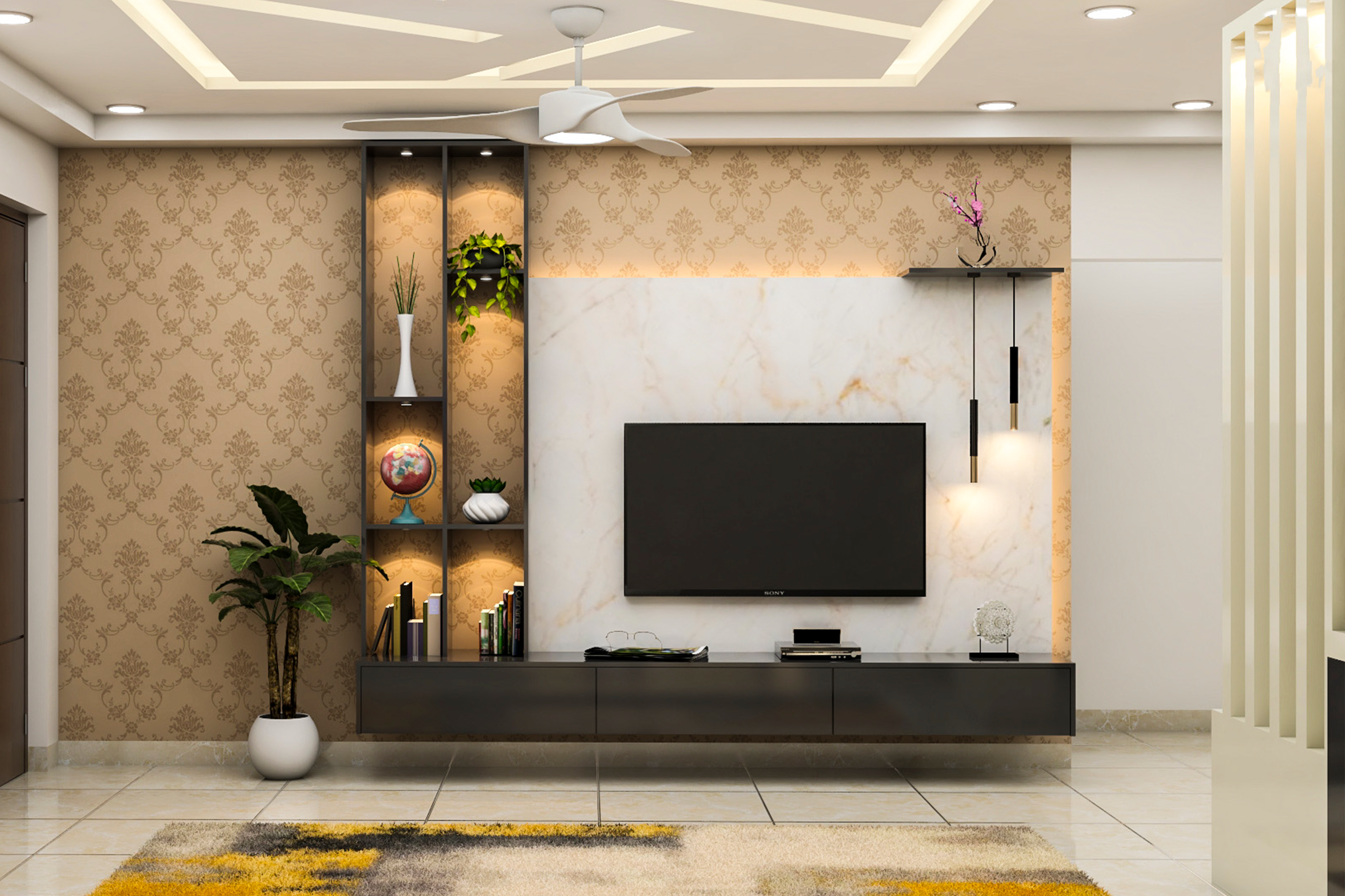 Black And White TV Unit Design - Livspace