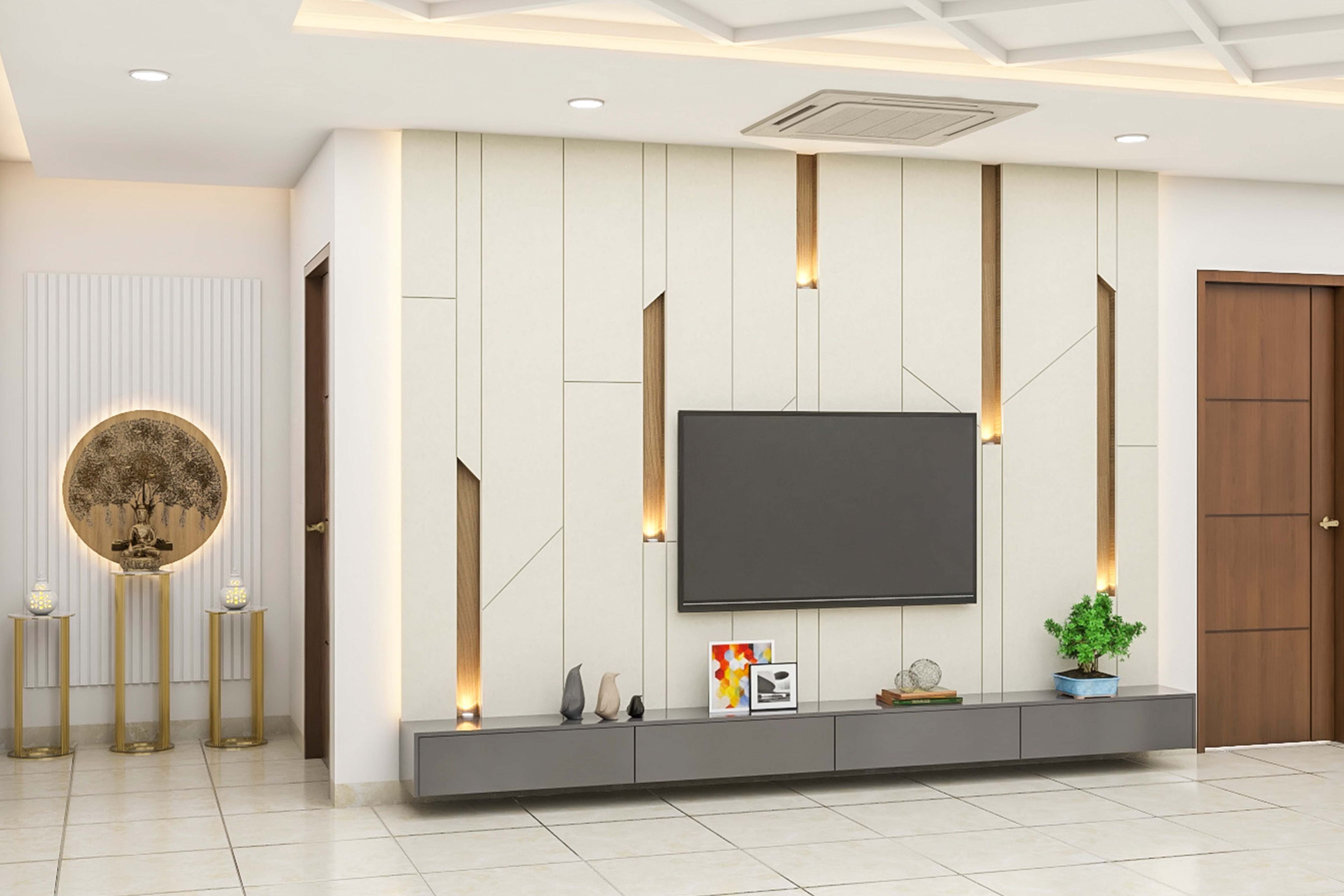 White And Grey TV Unit - Livspace