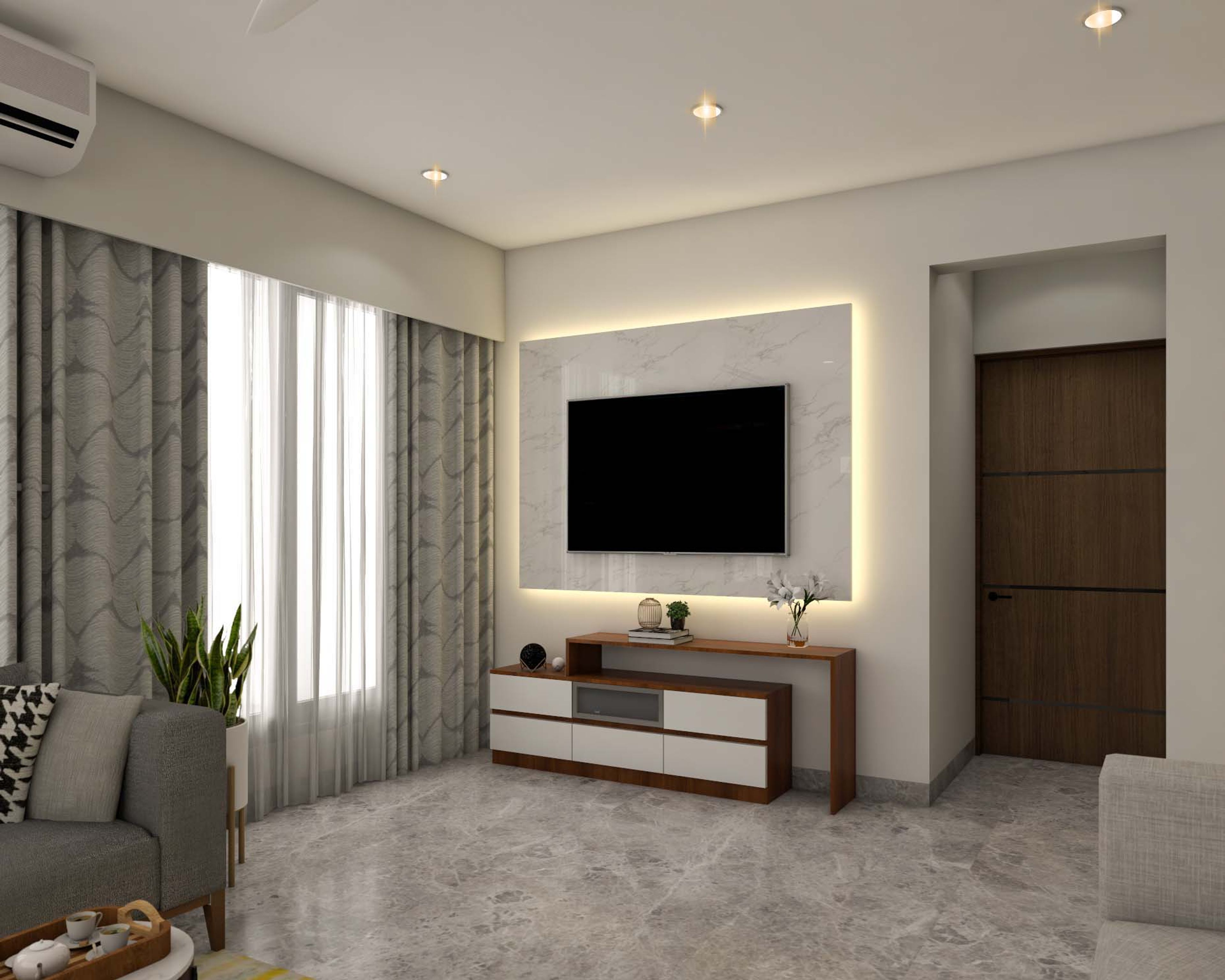 Compact Contemporary Floor Mounted TV Unit Design With LED Lights