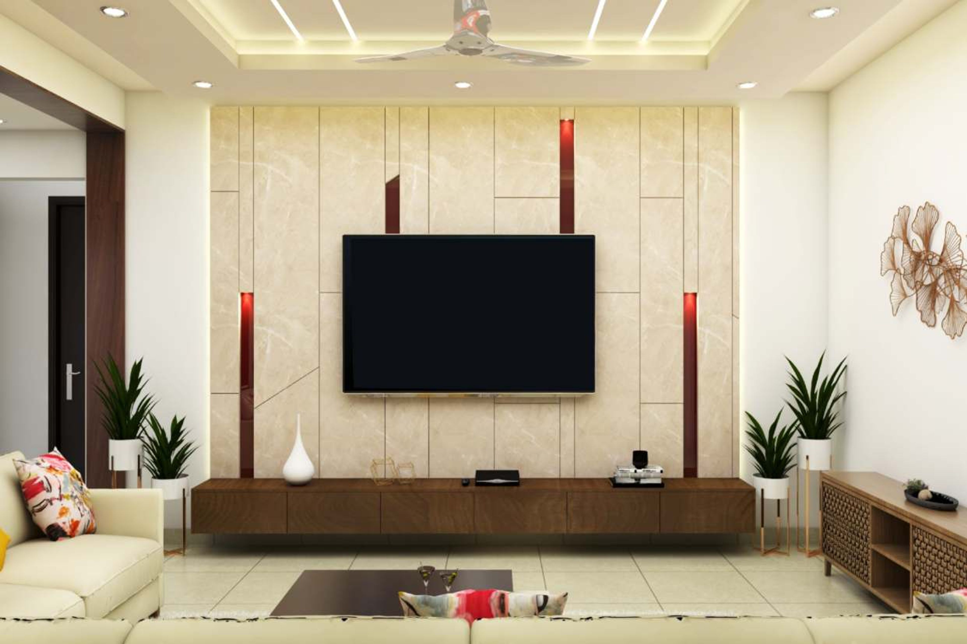 Contemporary TV Unit Design With Wooden Console