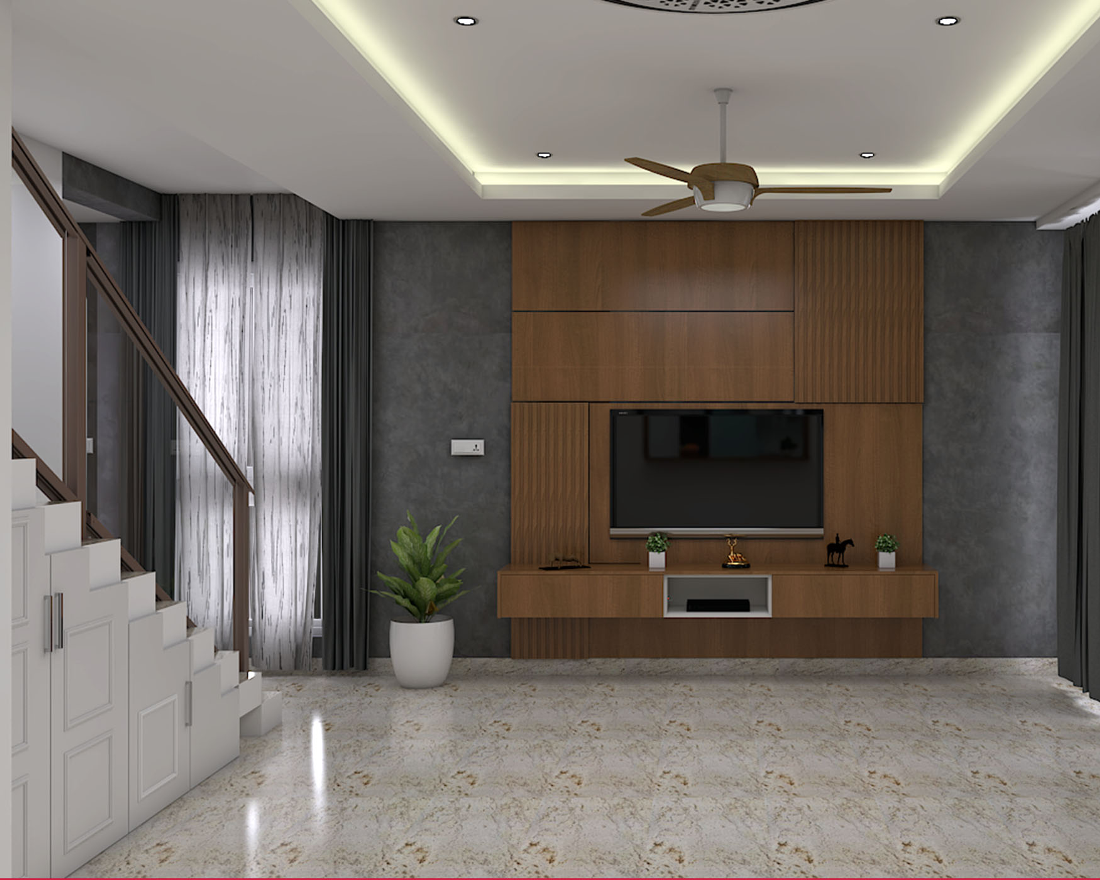 Modern Grey and Wood TV Unit Design