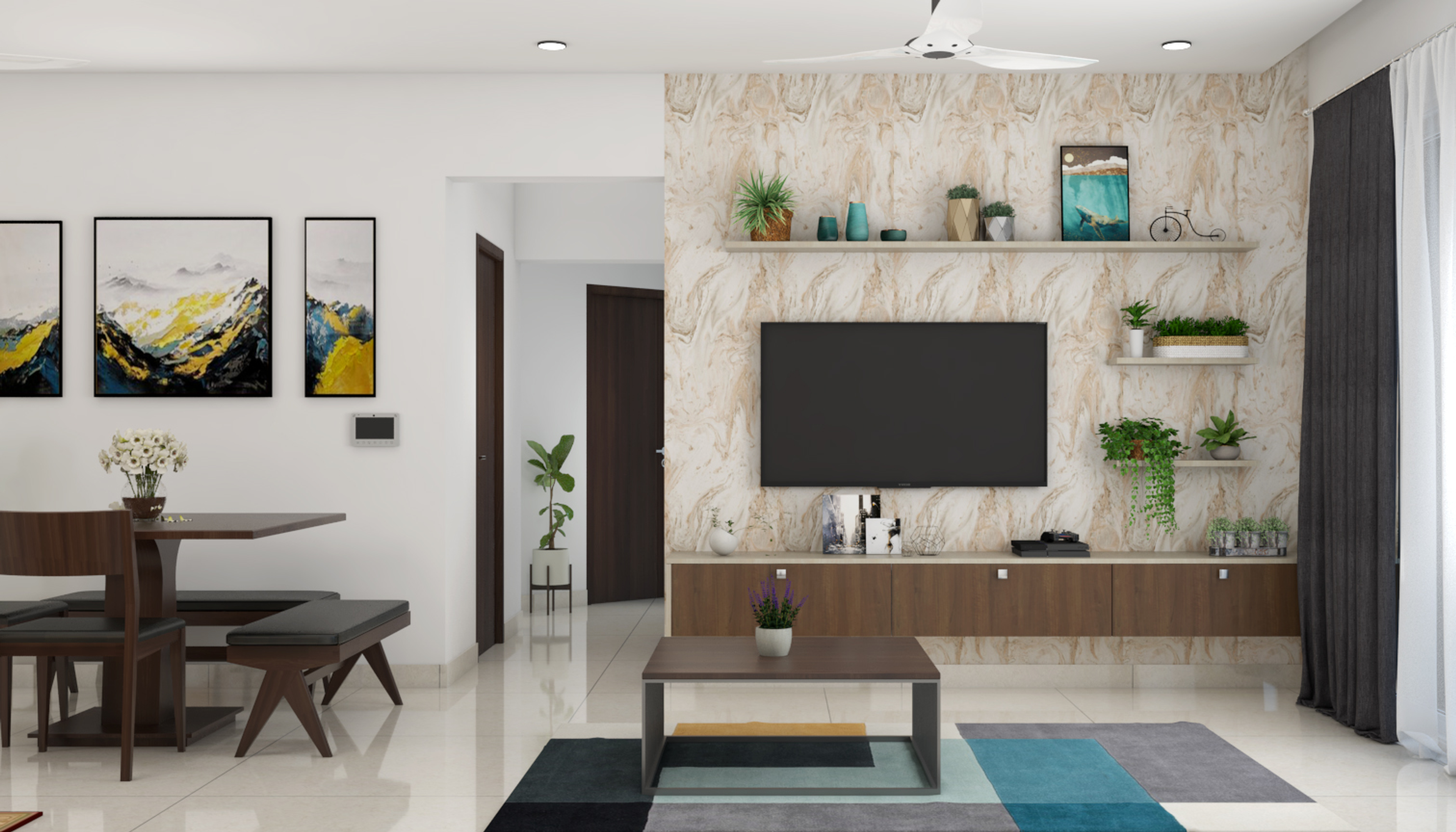 Beige and White TV Unit Design With Console Unit