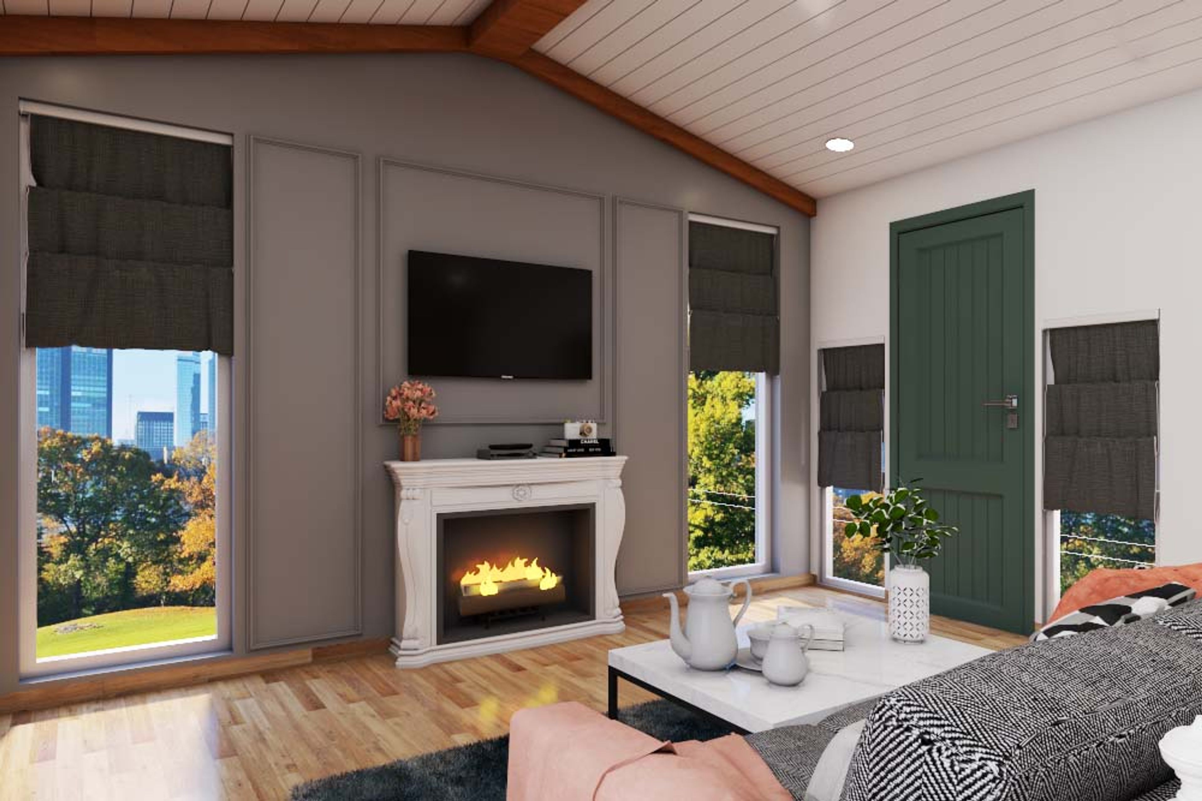 Industrial Style TV Unit Design With Grey Wall Trims