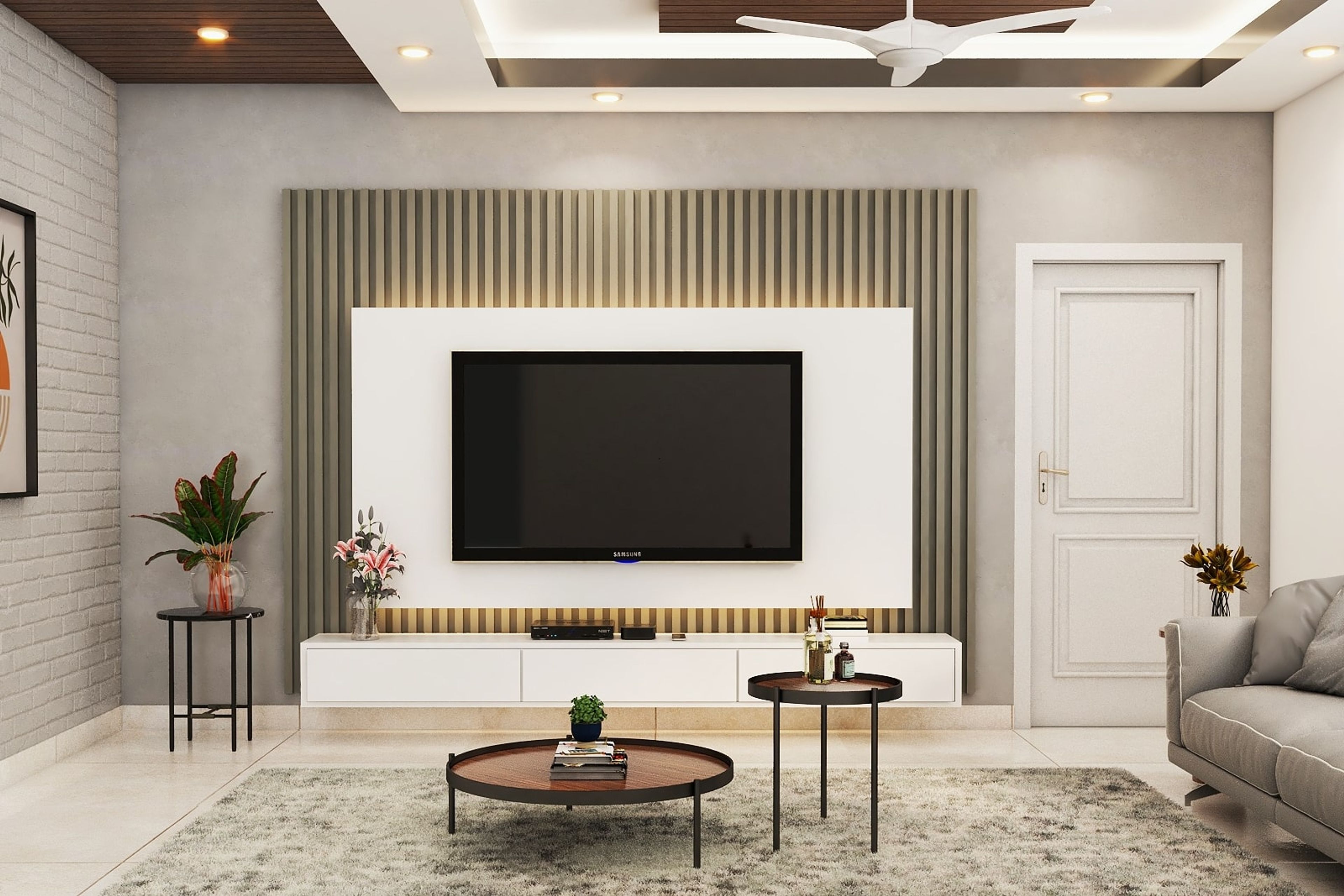 Contemporary Grey TV Unit Design With A White Finish