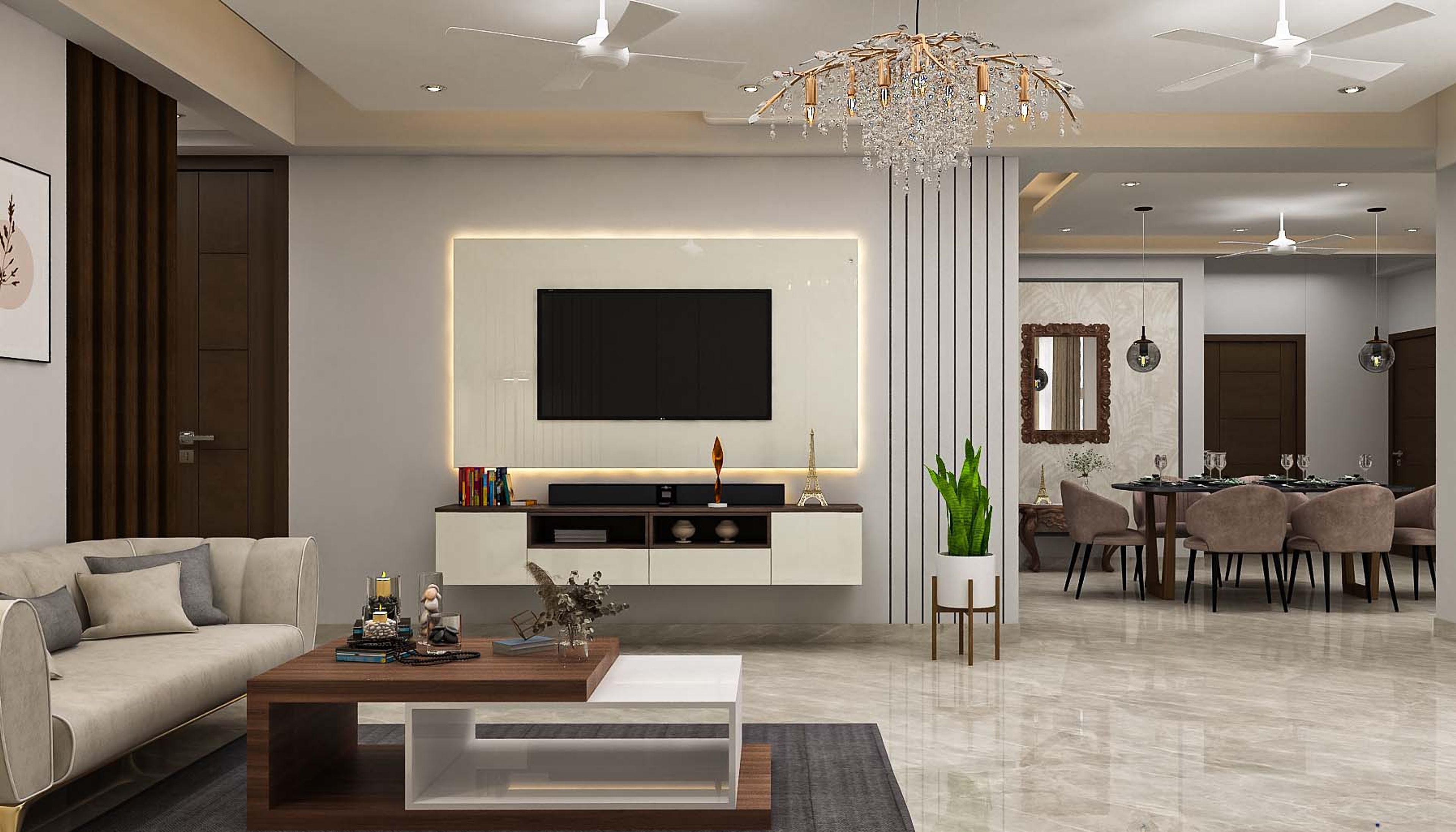 Modern TV Unit Design With Glossy Laminate