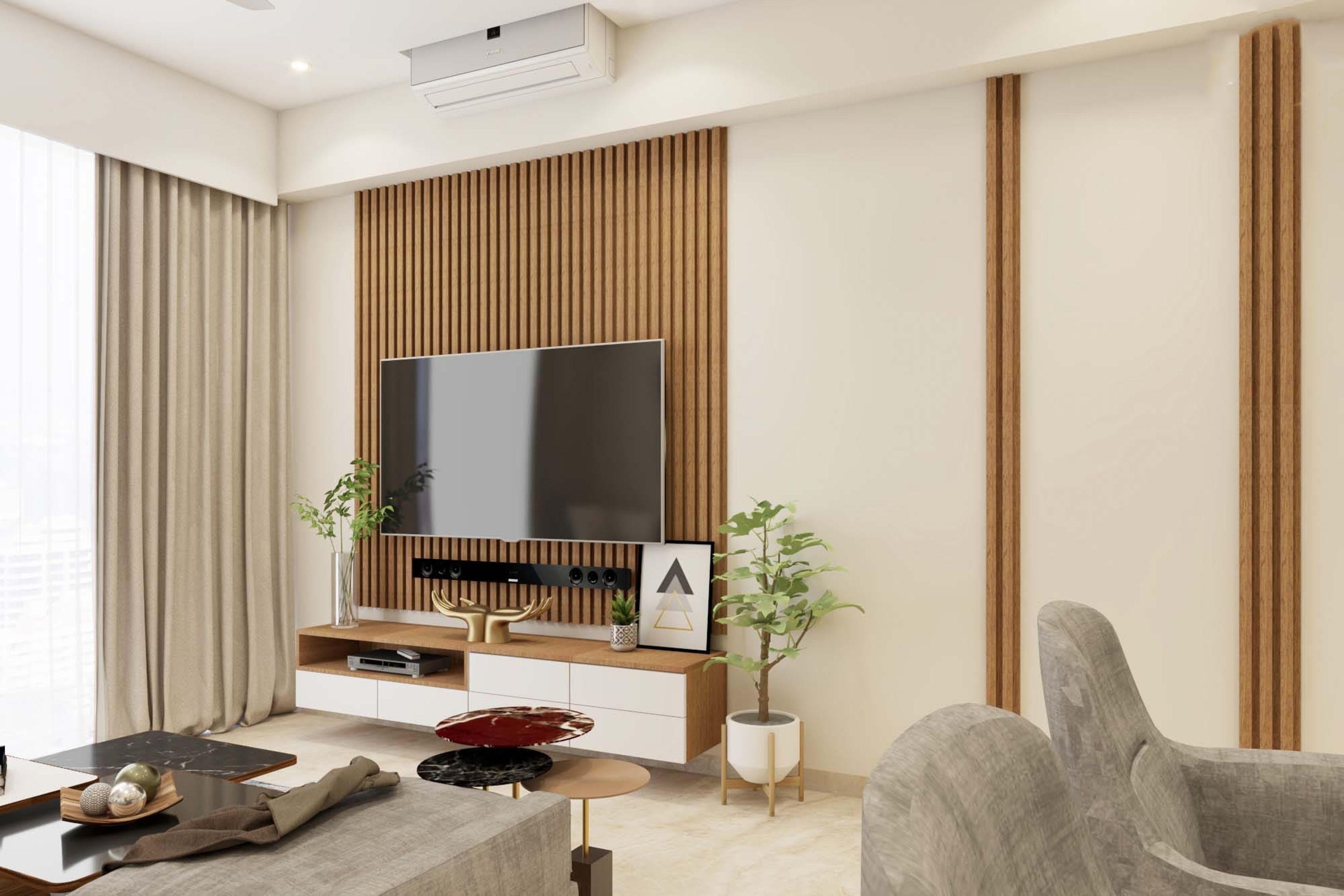 Classic Compact TV Unit Designed With Wooden Back Panel