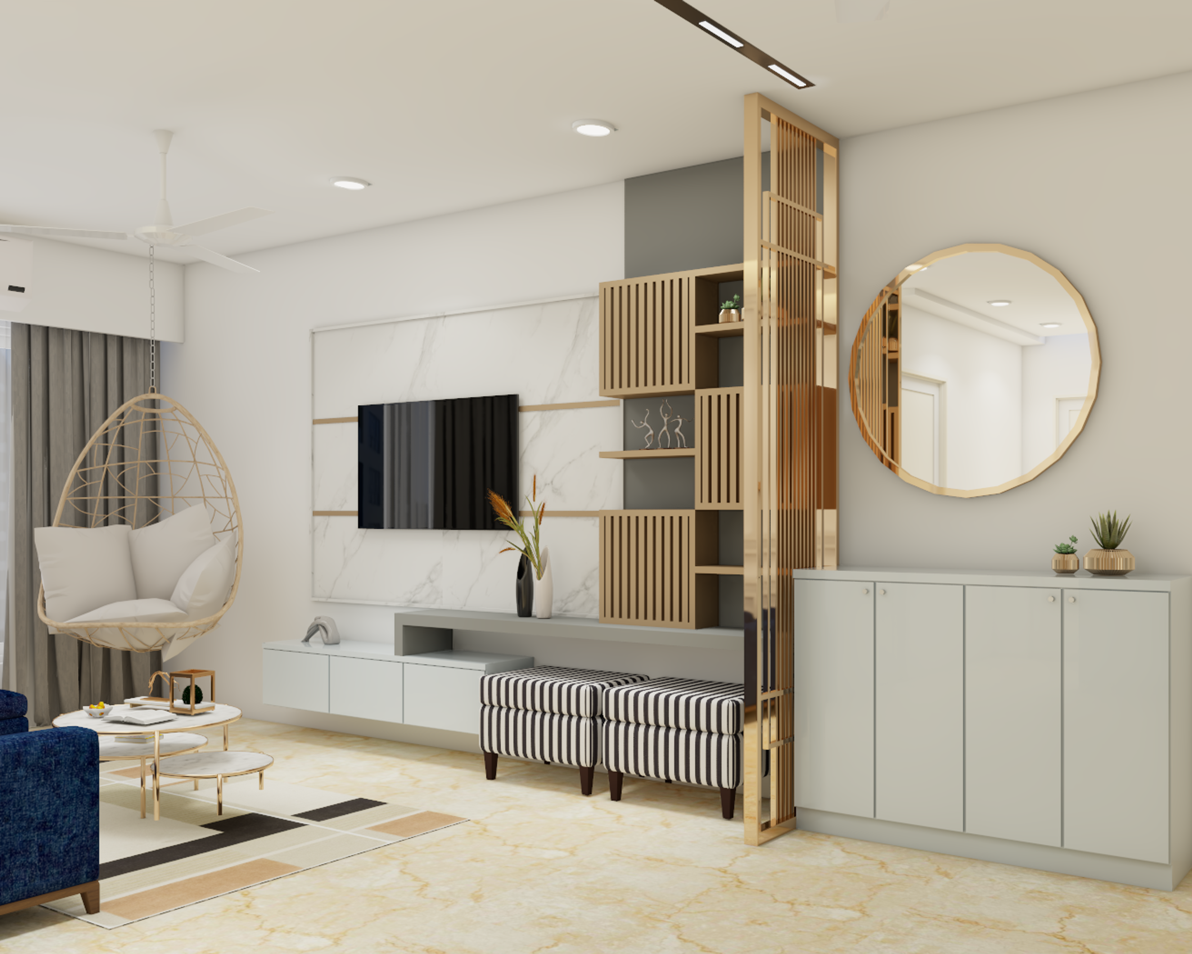 Modern White And Black TV Unit Design