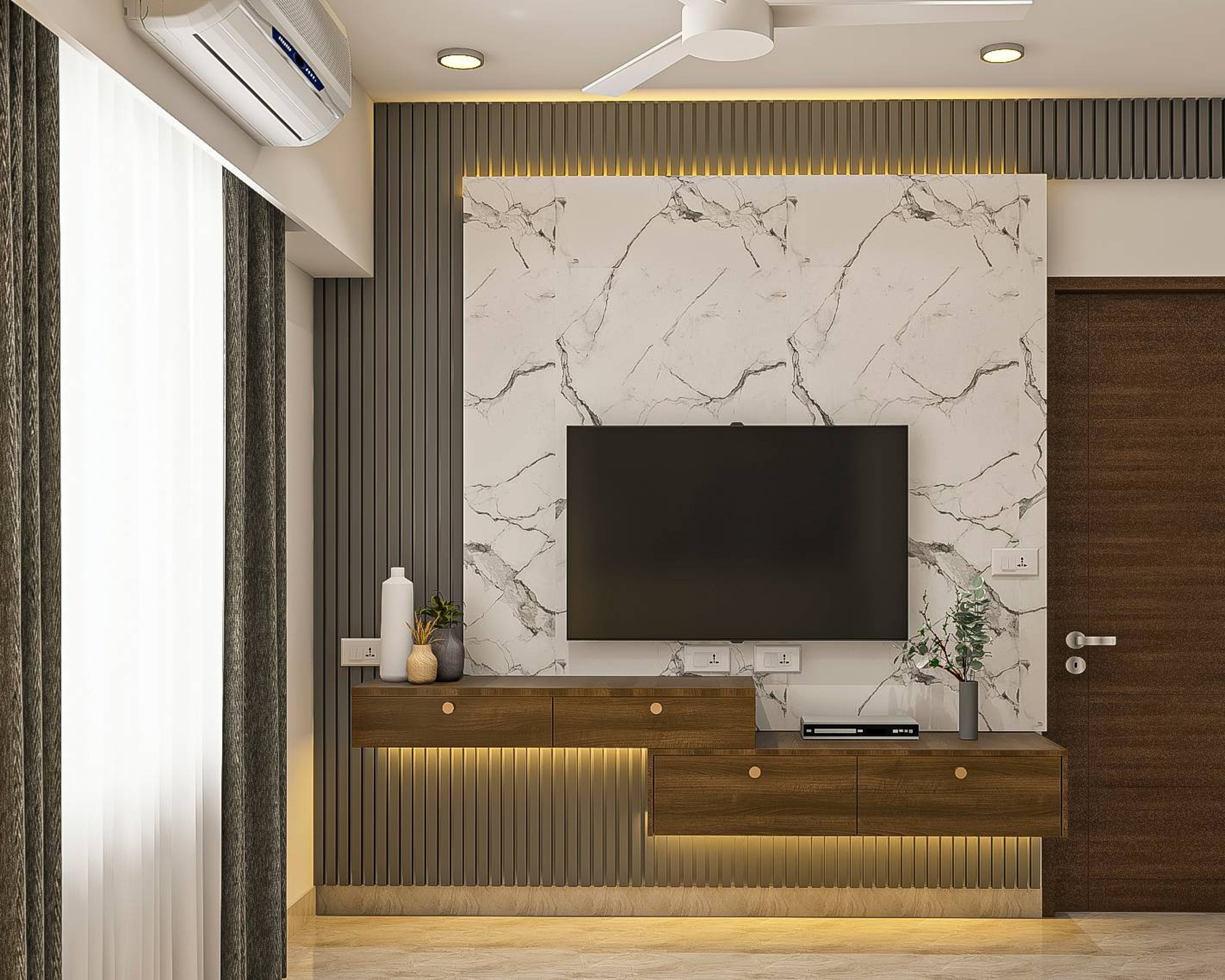 Rustic TV Unit Design - Livspace