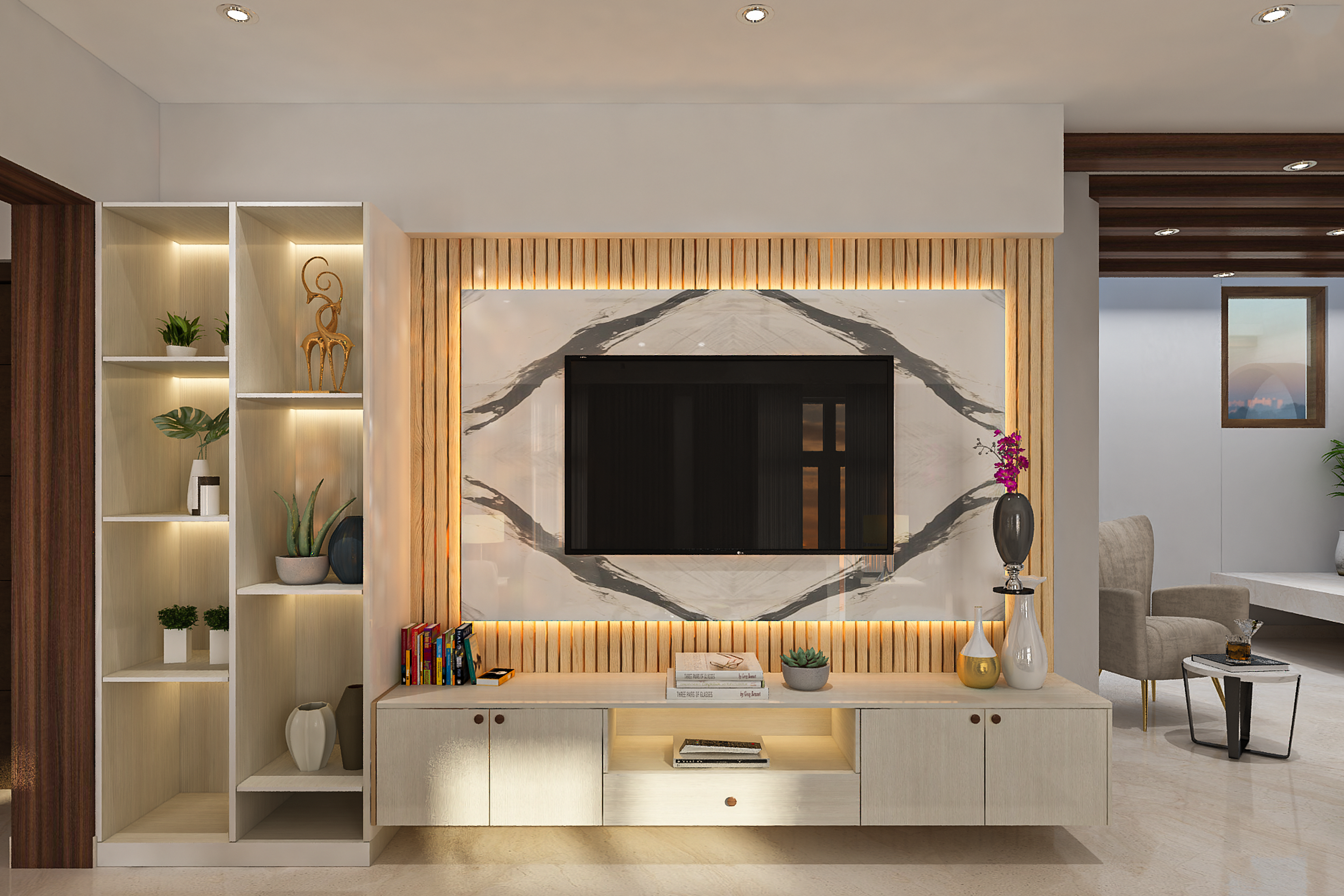 Contemporary Compact TV Unit Design With A Neutral-Coloured Palette