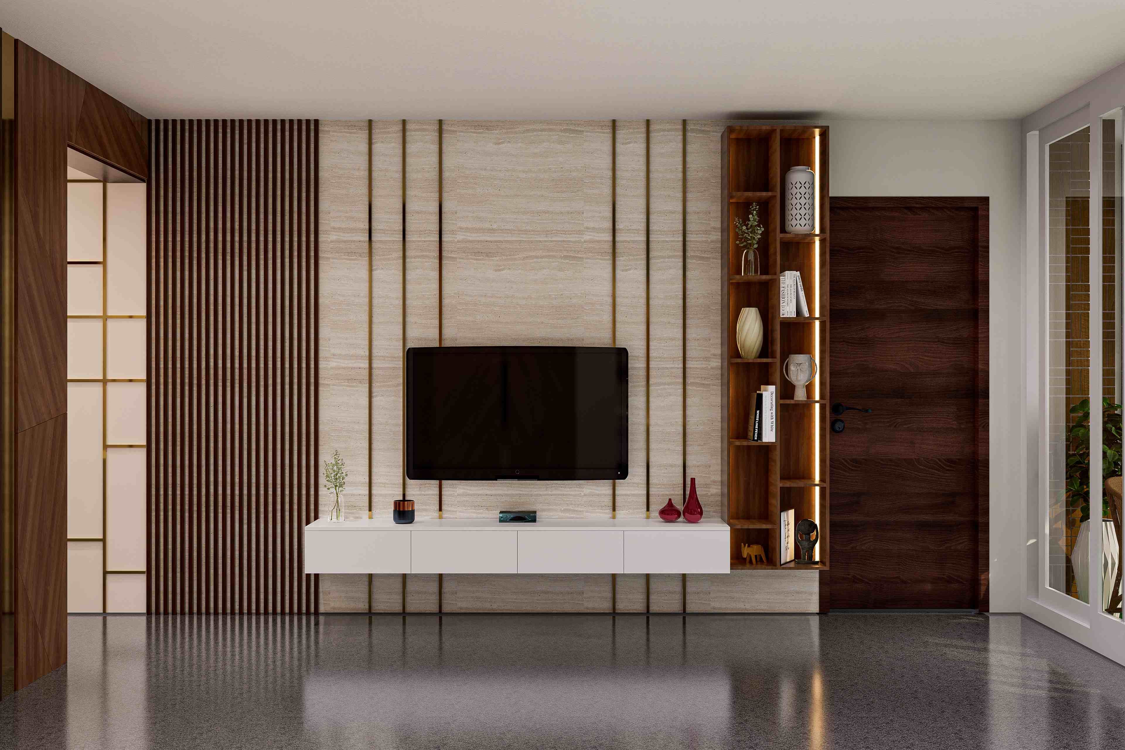 Spacious Modern TV Unit Design With Patterned Accent Wall
