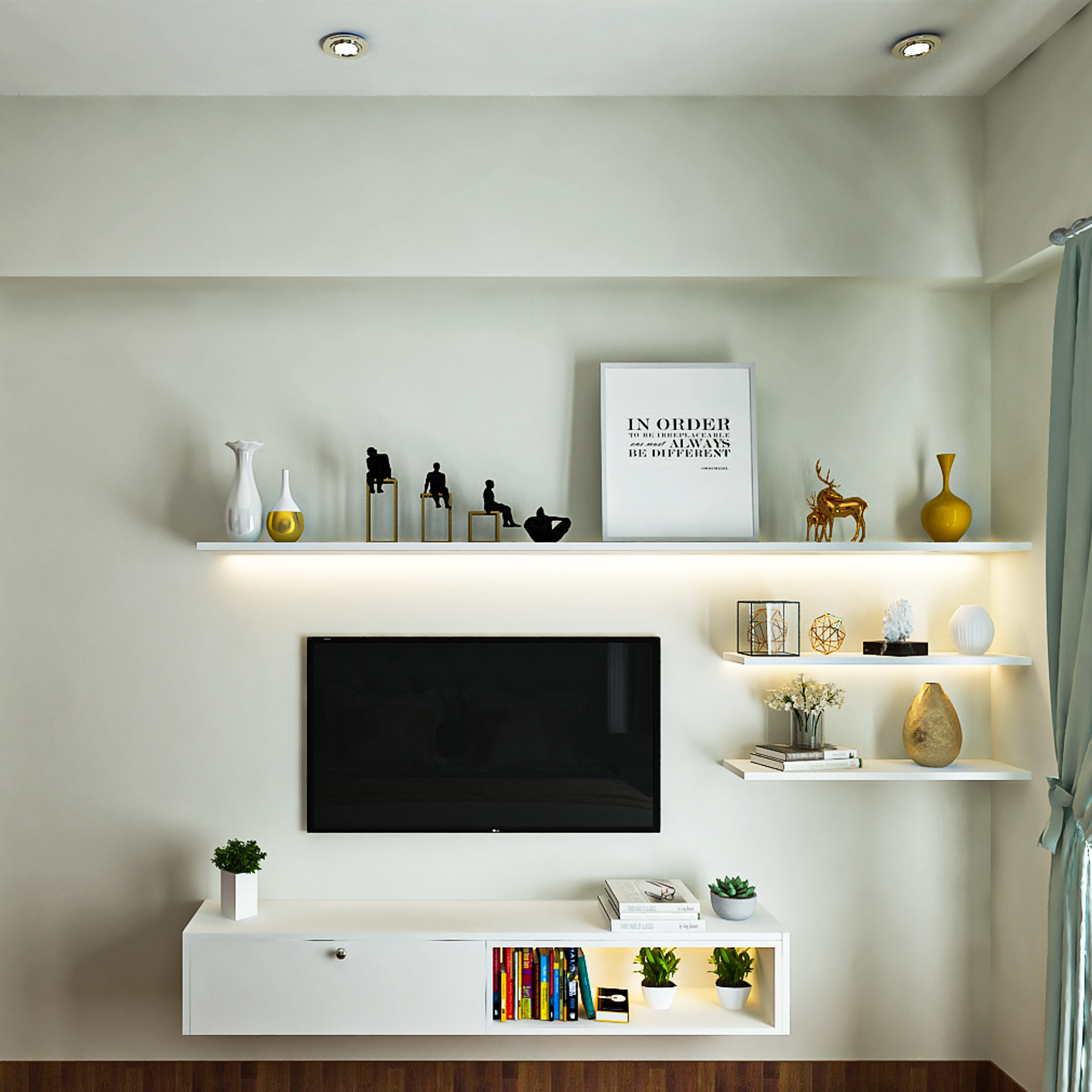 Modern TV Unit Design With White Display Shelves